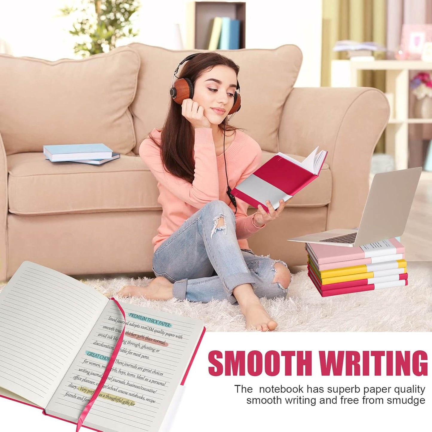 Lined Journal Notebook, (Rose Red), 160 Pages, Medium 5.7 inches x 8 inches - 100 gsm Thick Paper, Hardcover