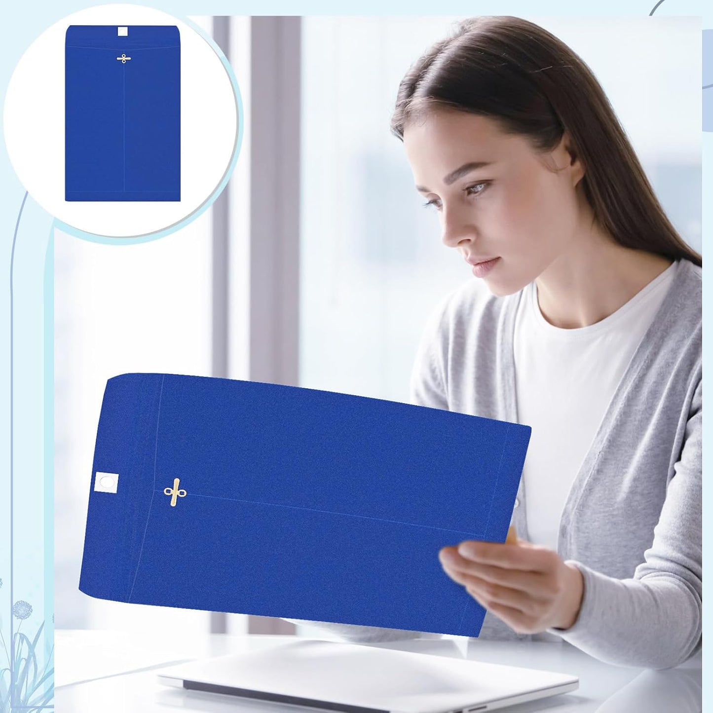 Geyee 100 Pcs Clasp Manilla Envelopes 10 x 13 Inch Gummed Colored Envelopes for Storing or Mailing for Home Office Business Supplies(Navy Blue)