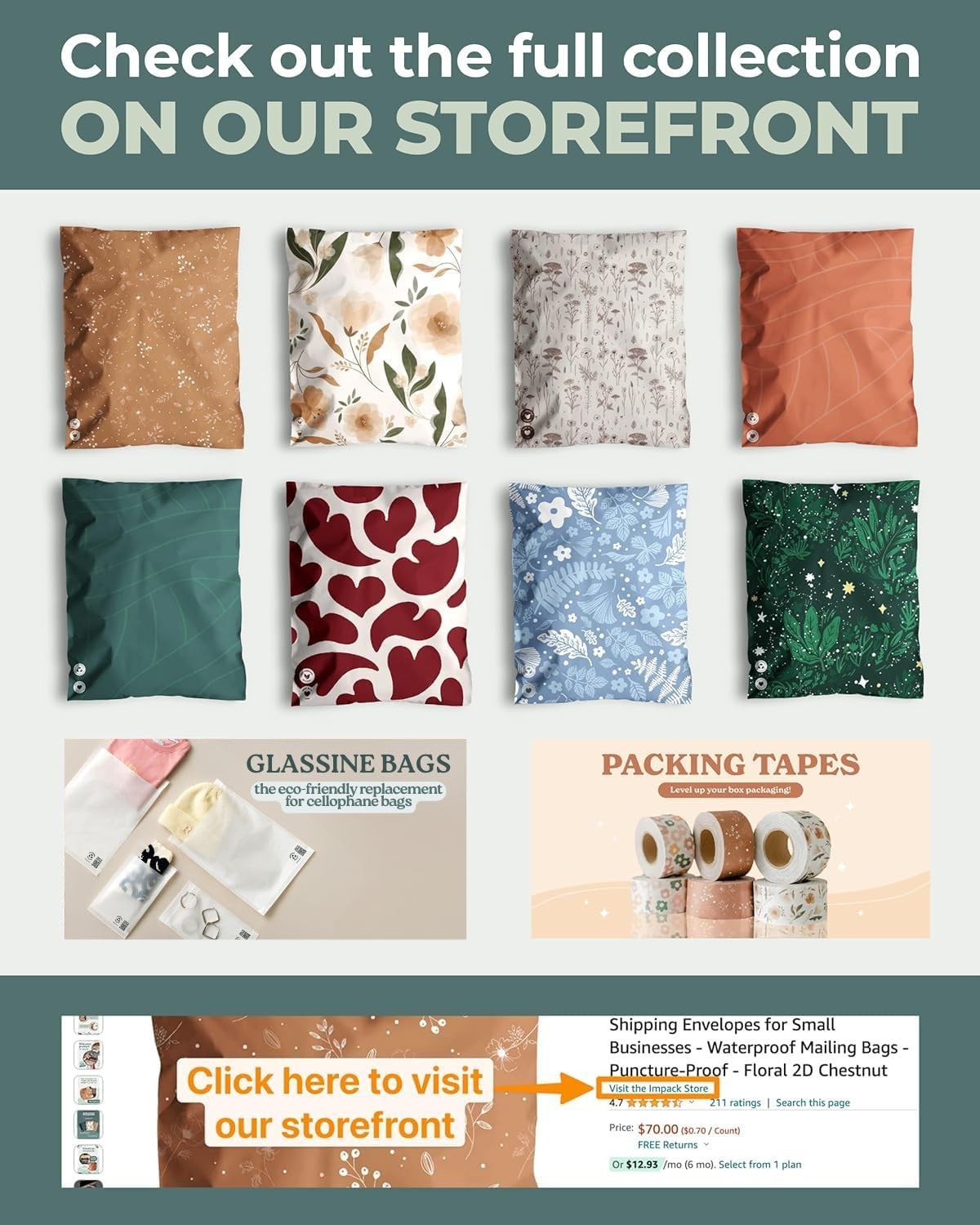 Poly Mailers 6x9-25 Pack Biodegradable Shipping Bags for Stationery and Small Accessories - Impack Self-Seal Waterproof Thick Mailing Envelope for Small Items - Golden Pencil Floral