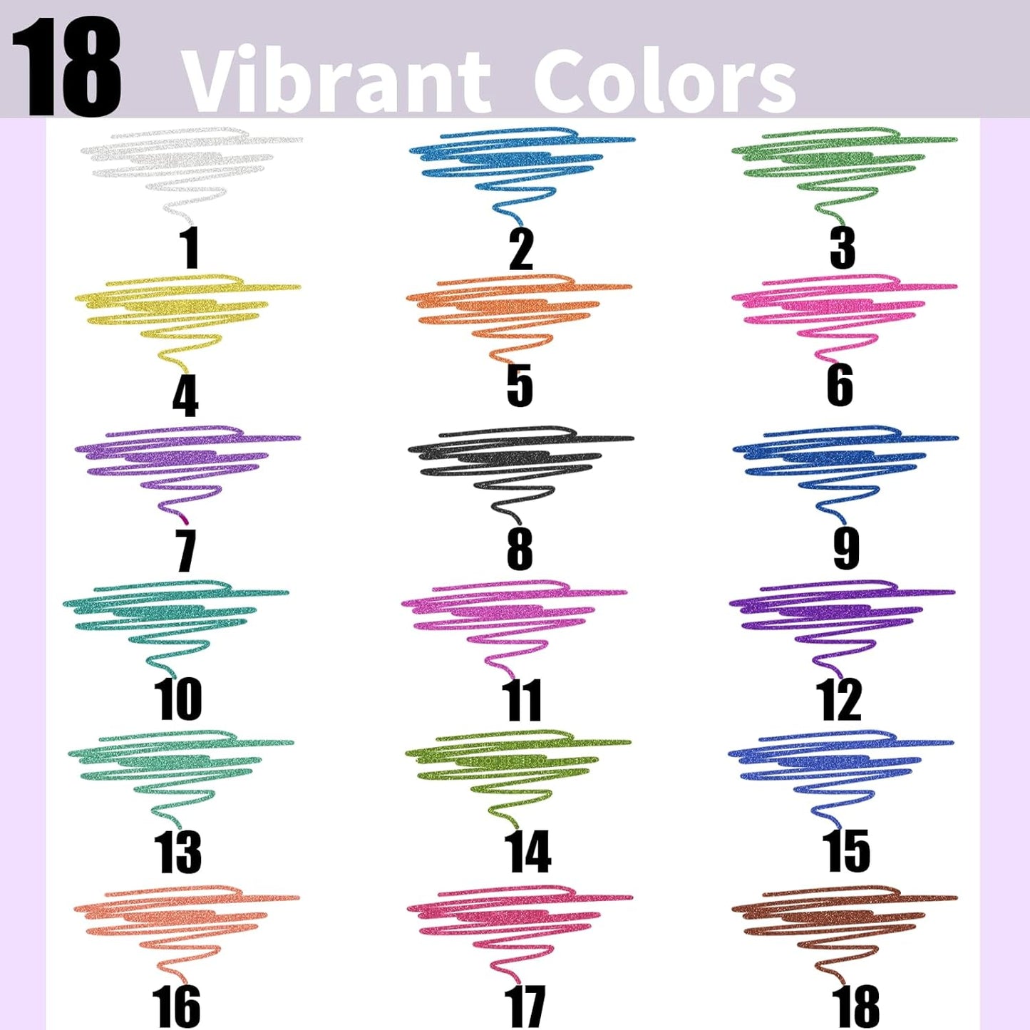 Glitter Pens 18 Colors with 18 Extra Refills, Retractable Metallic Colored Gel Pens for Adult, Vibrant Sparkle Glitter Gel Pens Suitable for Coloring Books Doodling Drawing Journaling