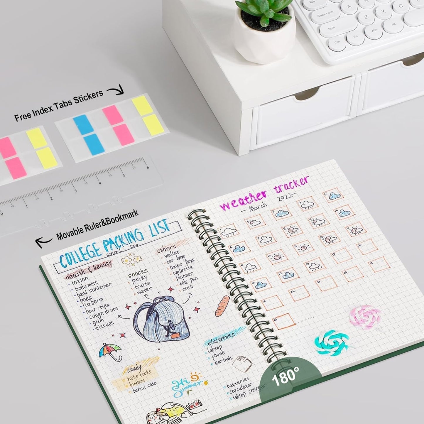 AHGXG Graph Paper Notebook - Spiral Notebook Journal 160 Pages, A5 Graph Notebook 5.7" x 8.3", 100 gsm Thick Grid Paper, Waterproof Plastic Cover, for School Writing Engineering Math, Green