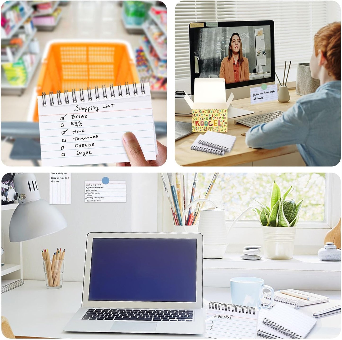 Koogel 500PCS 3x5 Index Cards, Spiral Index Cards with Ring for Studying, Flashcards Bulk Heavy Notecards with Waterproof Covers for School College Note Taking and To Do List Supplies, White