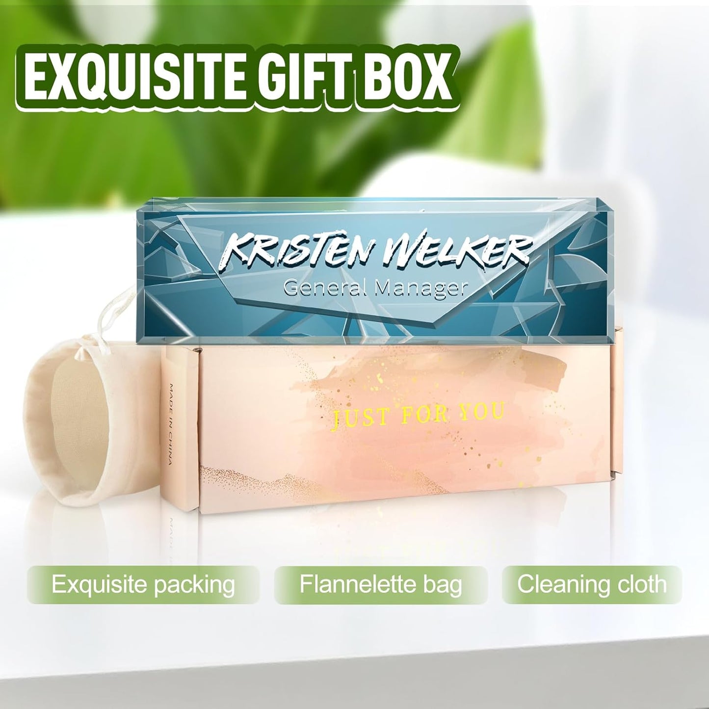 Gowellly Desk Name Plate Personalized - Custom Acrylic Name Plate for Desk - Enterprise Custom Logo/Text nameplates - Employee Appreciation Gifts (Broken Glass-2)