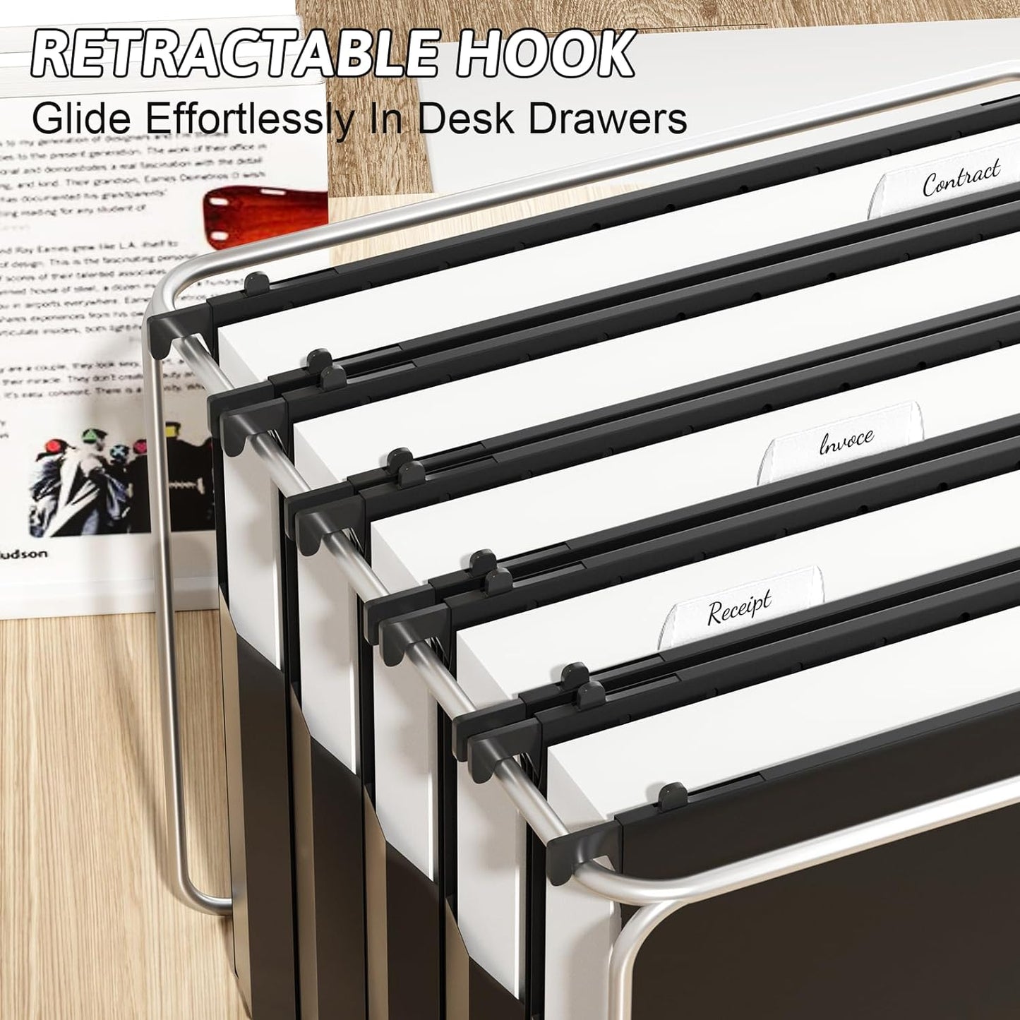 Plastic Extra Capacity Hanging File Folder Letter Size, 12 Pack Reinforced Hang Folders,Heavy Duty 2 Inch Expansion,Expandable Hanging Folders,Hanging Organizer Designed for Bulky Files (Black)