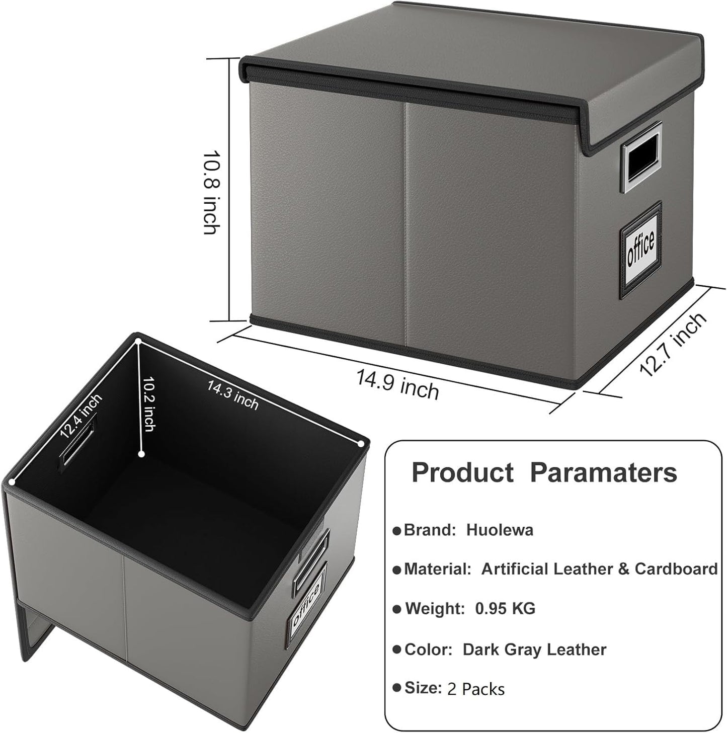 Huolewa File Organizer Boxes with Lids, Collapsible Faux Leather Hanging File Folder Box Organizer with Plastic Slide, Decorative Home/Office Filing System Boxes for File and Folders Storage