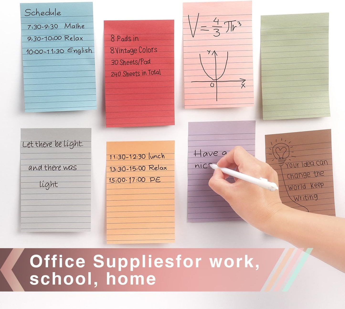 4x6 Inch Lined Sticky Notes, 8 Pack, Vintage Colors, Premium Self-Adhesive Notepads, Large Sticky Pads for Office, School & Home Use, Easy to Use, Reusable & Removable