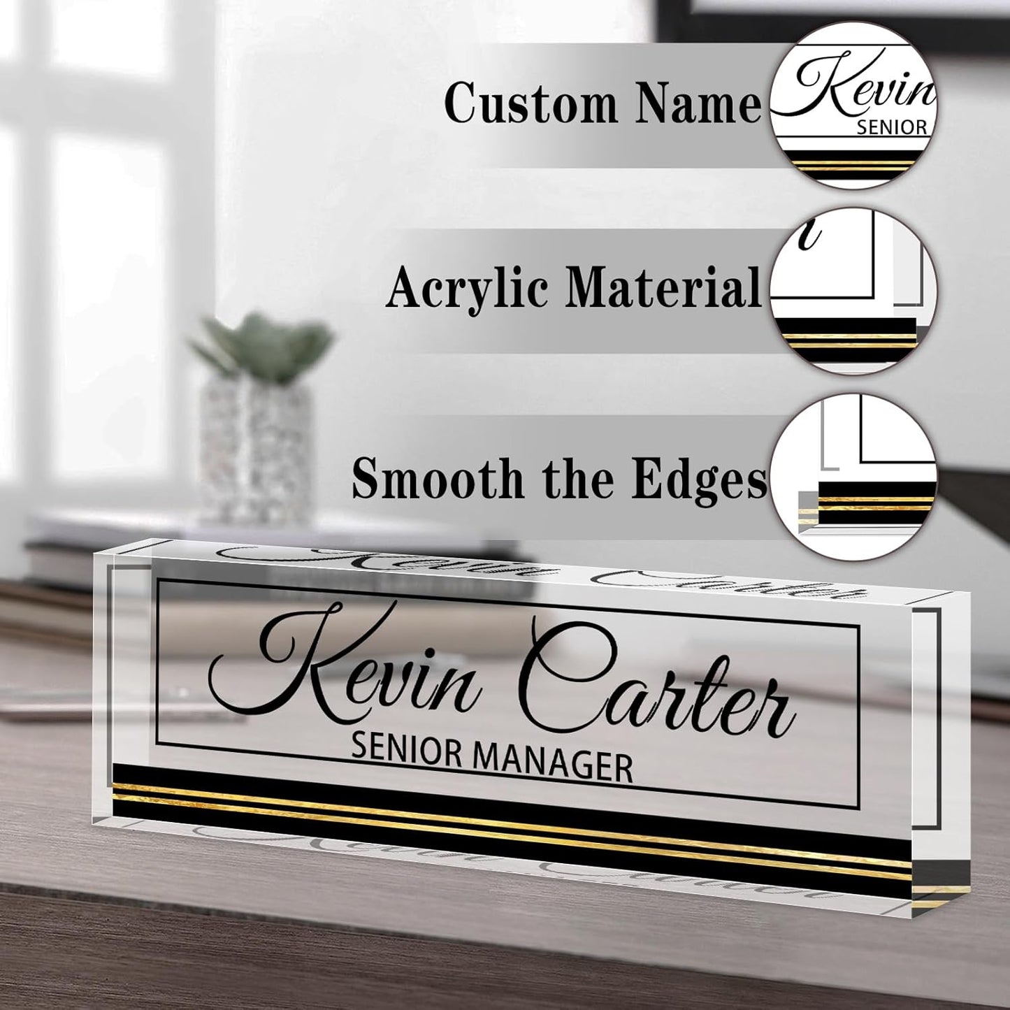 Name Plate for Desk Personalized, Acrylic Desk Decorations, Employee Appreciation Gifts, Custom Office Gifts for Coworkers, Boss, Teacher, Nurse (Business Black)