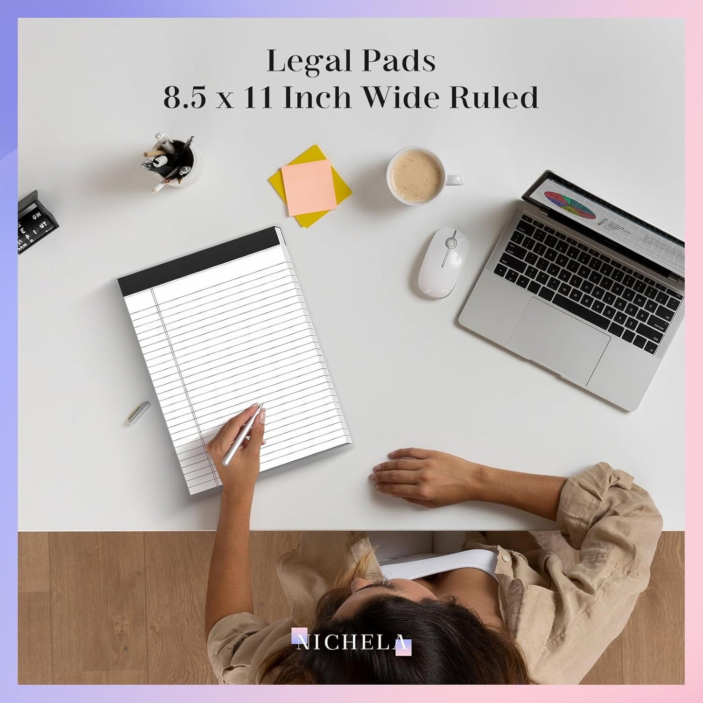 12 Pack Legal Pads 8.5 x 11 Wide Ruled Note Pads 8.5 x 11 Inch Notepads Micro Perforated Writing Pads Notebook Pads of Paper Lined White Paper, 30 Sheets per Notepad for Office & School Supplies