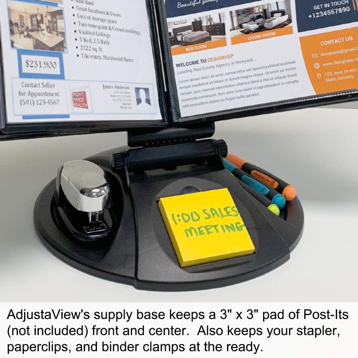 Ultimate Office AdjustaView 10-Pocket Desk Reference Organizer with Supplies Storage Base and EZ-LOAD Pockets to Hold 20 Sheets of Paper, Includes Fast Find Indexing Tabs, Black Pockets