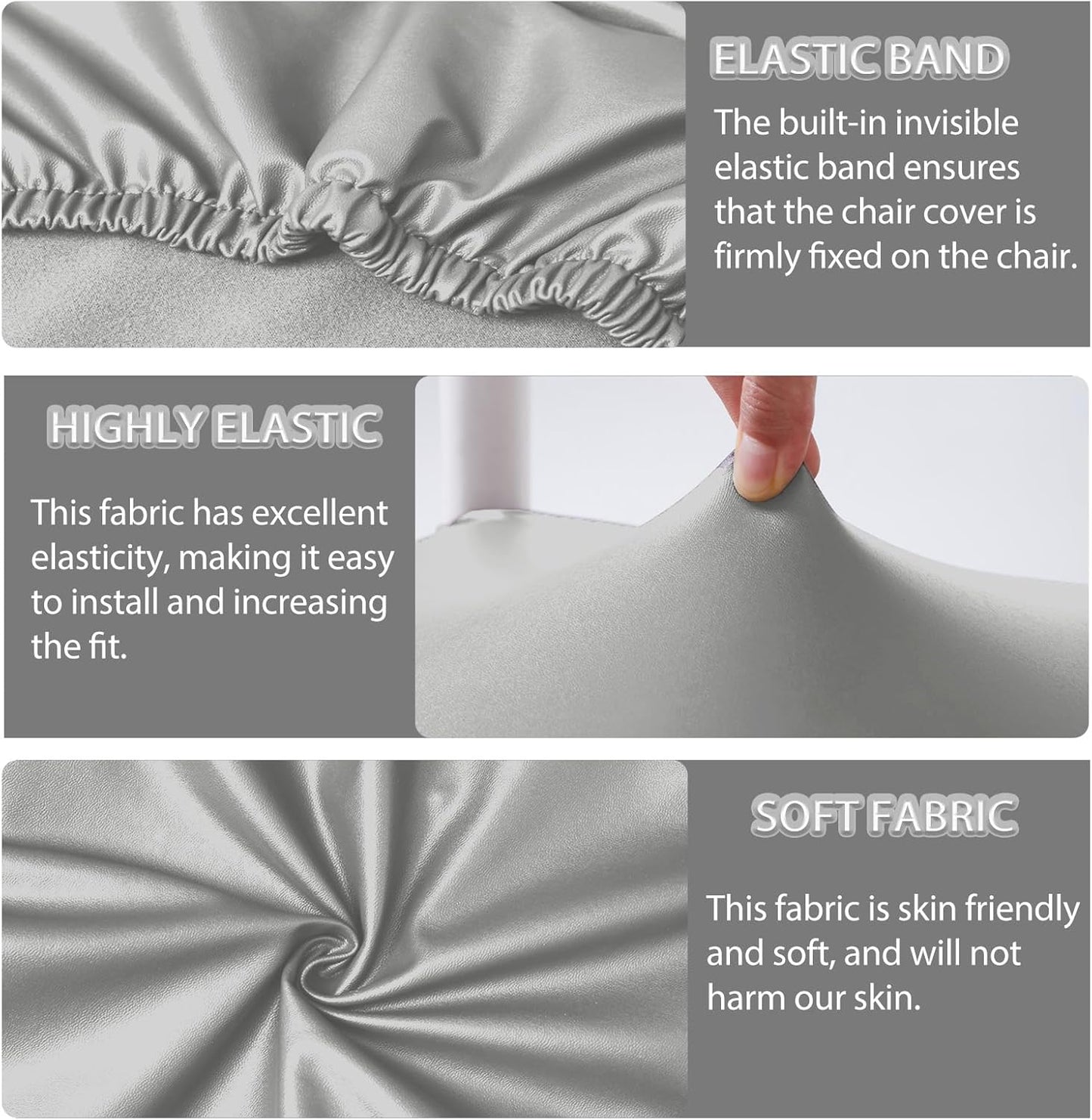 CWK Waterproof PU Leather Dining Chair Covers Set of 4-Stretchable Chair Seat Slipcovers, Removable & Washable Protector for Dining Room,Home,Office,Wedding,Rear Covers (PU-Silver)