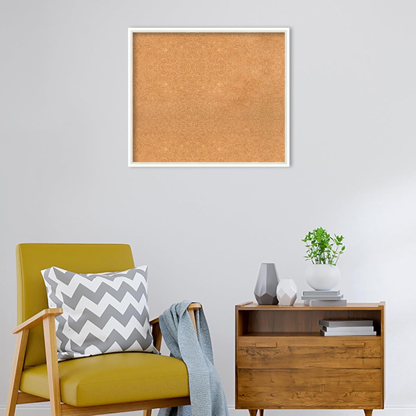 Amanti Art Natural Cork Board for Wall, 25x29 Vision Board with White Frame, Large Corkboard Office Decor for Home Organization, Modern Corkboard Pinboard to Display Items for Home Organization in