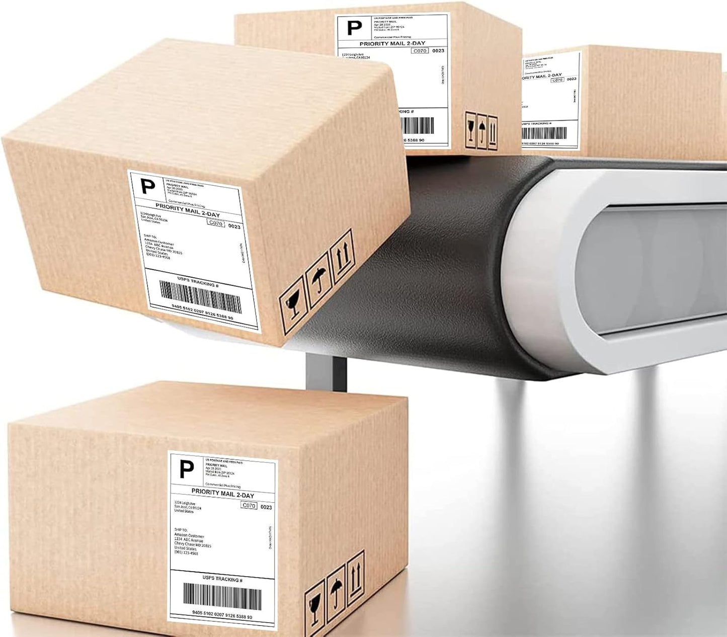 RyhamPaper 4" x 6" Fanfold Direct Thermal Labels - White Shipping Mailing Postage Labels, Perforated, Permanent Adhesive (4 Stacks - 4000 Labels)