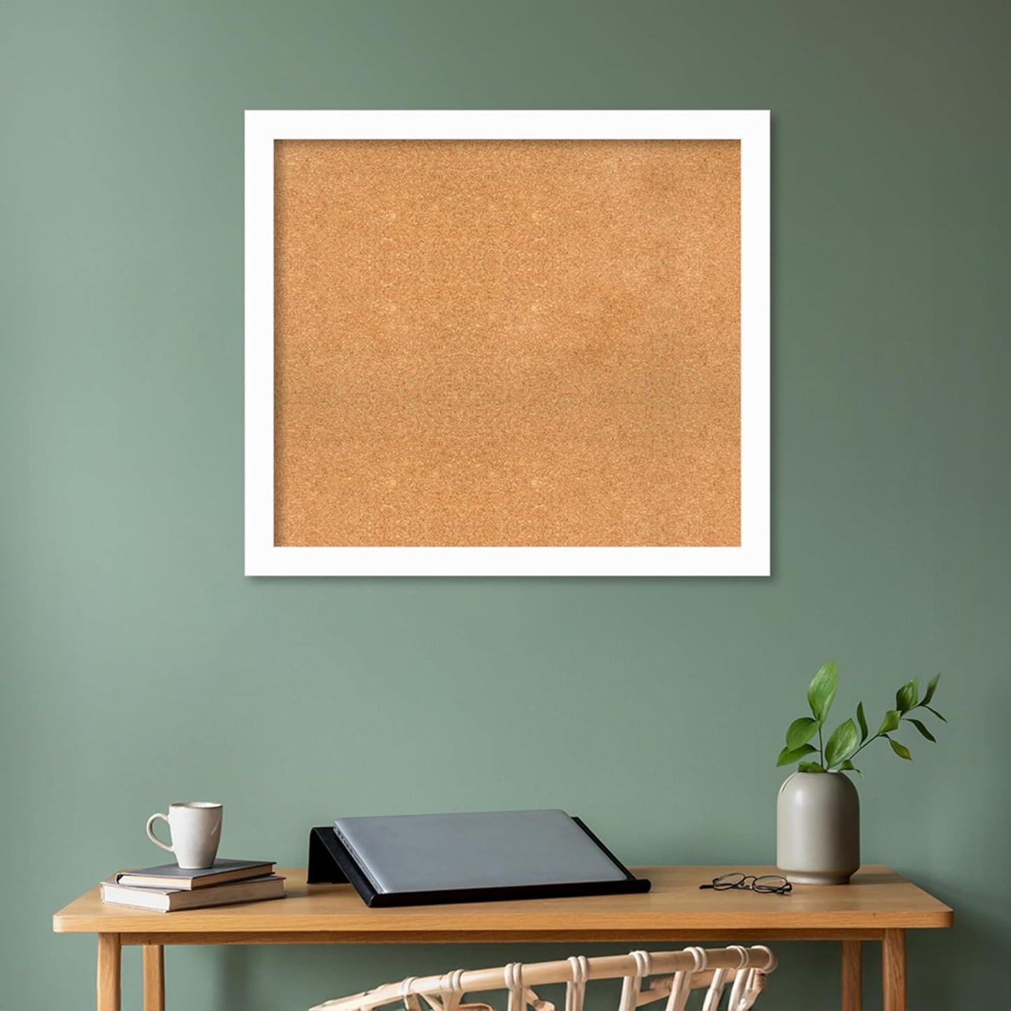 Amanti Art Natural Cork Board for Wall, 31x35 Vision Board with White Frame, Large Corkboard Office Decor for Home Organization, Casual Corkboard Pinboard to Display Items for Home Organization in