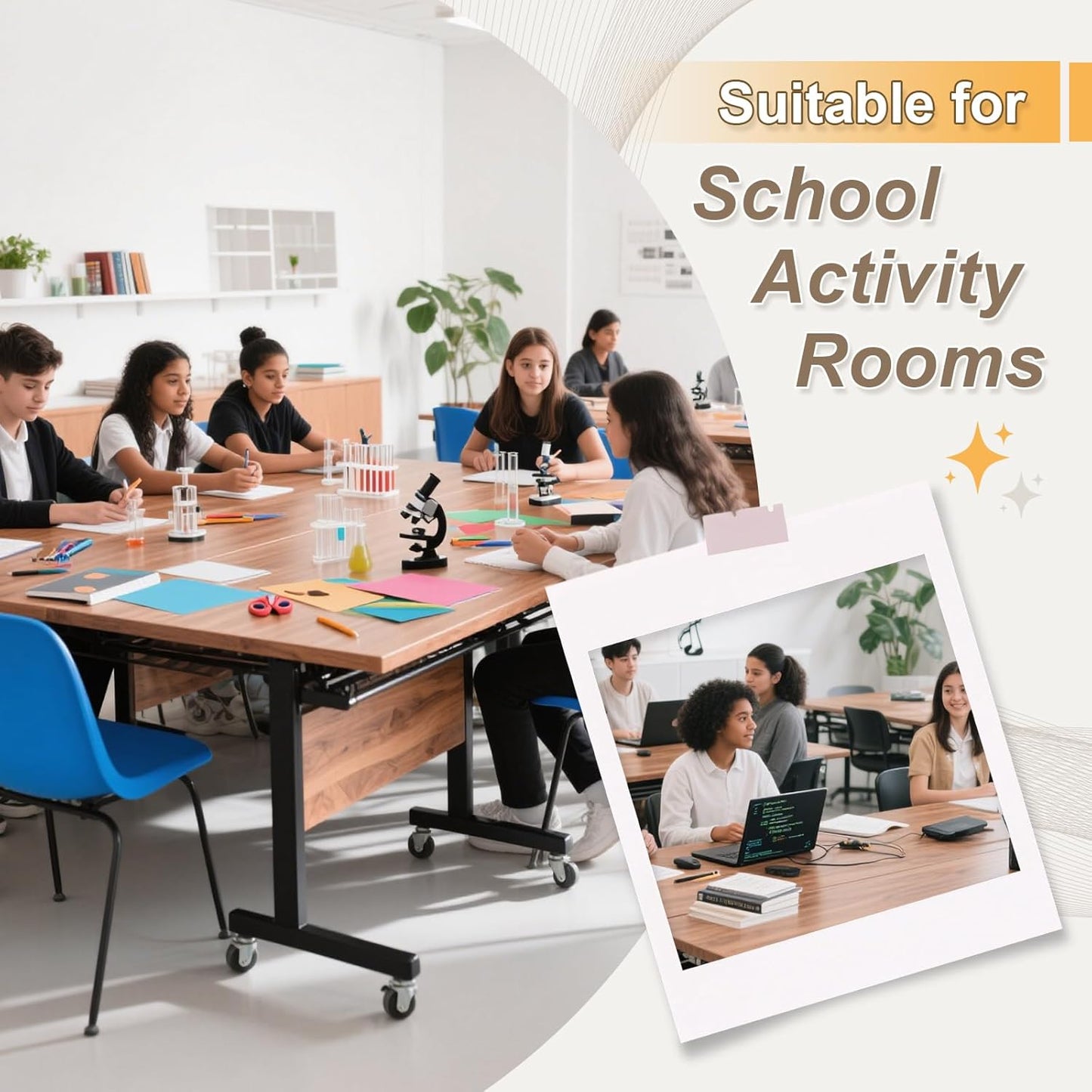 Conference Room Table with Silent Wheels, Mobile Folding Conference Table for 16 Person,Flip Top Office Training Tables with Walnuts Wood Tabletop, for School,Business Meeting Rooms (4 Pack 61in)