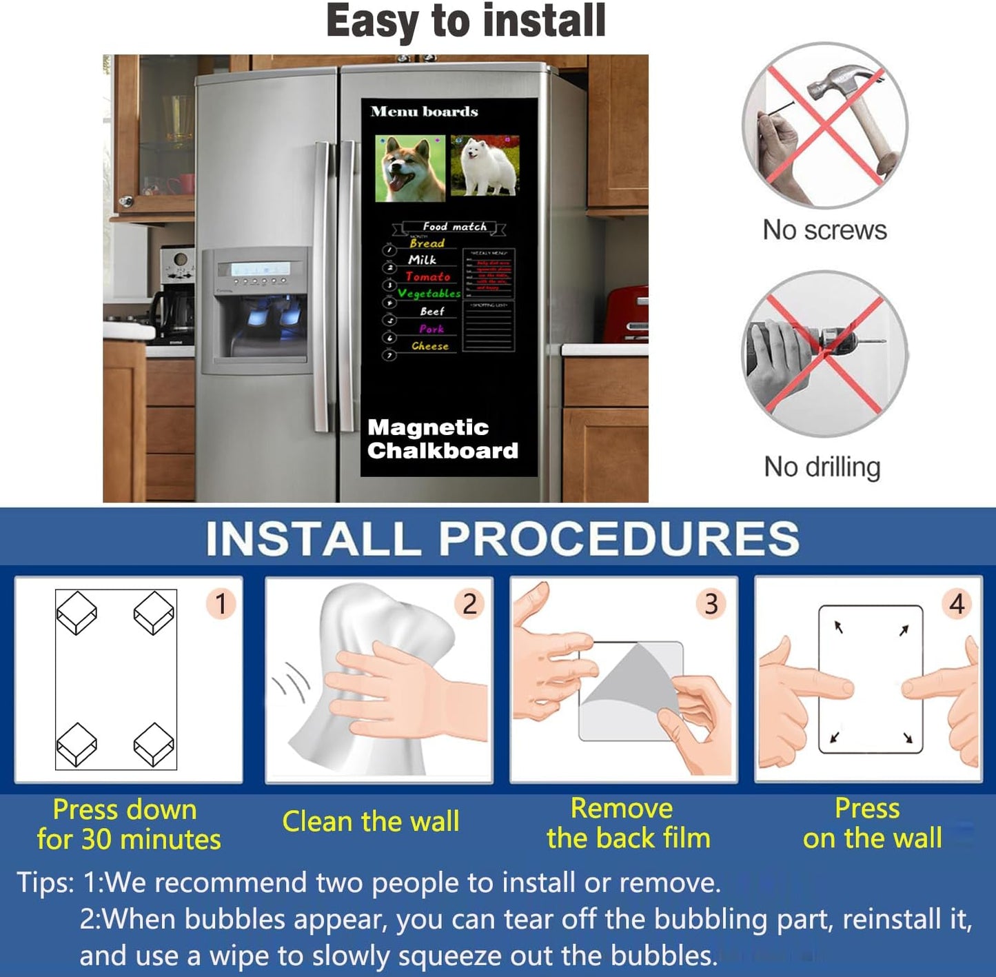 Magnetic Chalkboard Contact Paper 50"x18" Self Adhesive Magnet Wall Board Sticker with 12 Color Liquid Chalk for Kid, Black Chalk Board Wallpaper Roll Alternative to Magnetic Blackboard Paint