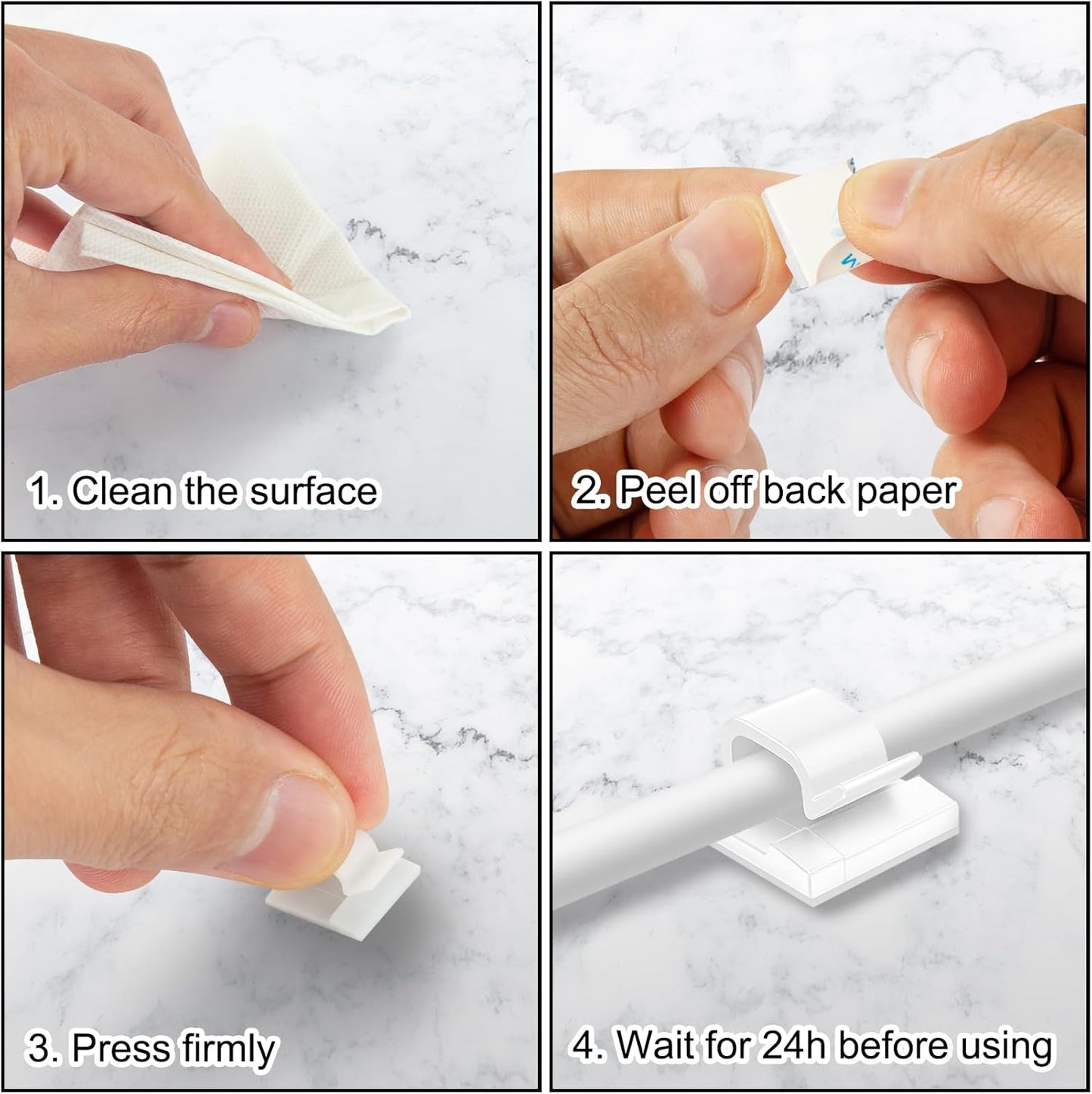 130 Pcs Cable Clips, Adhesive Cable Organizer Cord Holder Wire Clip Wire Management Self Adhesive Hooks Wire Holder for Office, Home(White, 130PCS-Large)