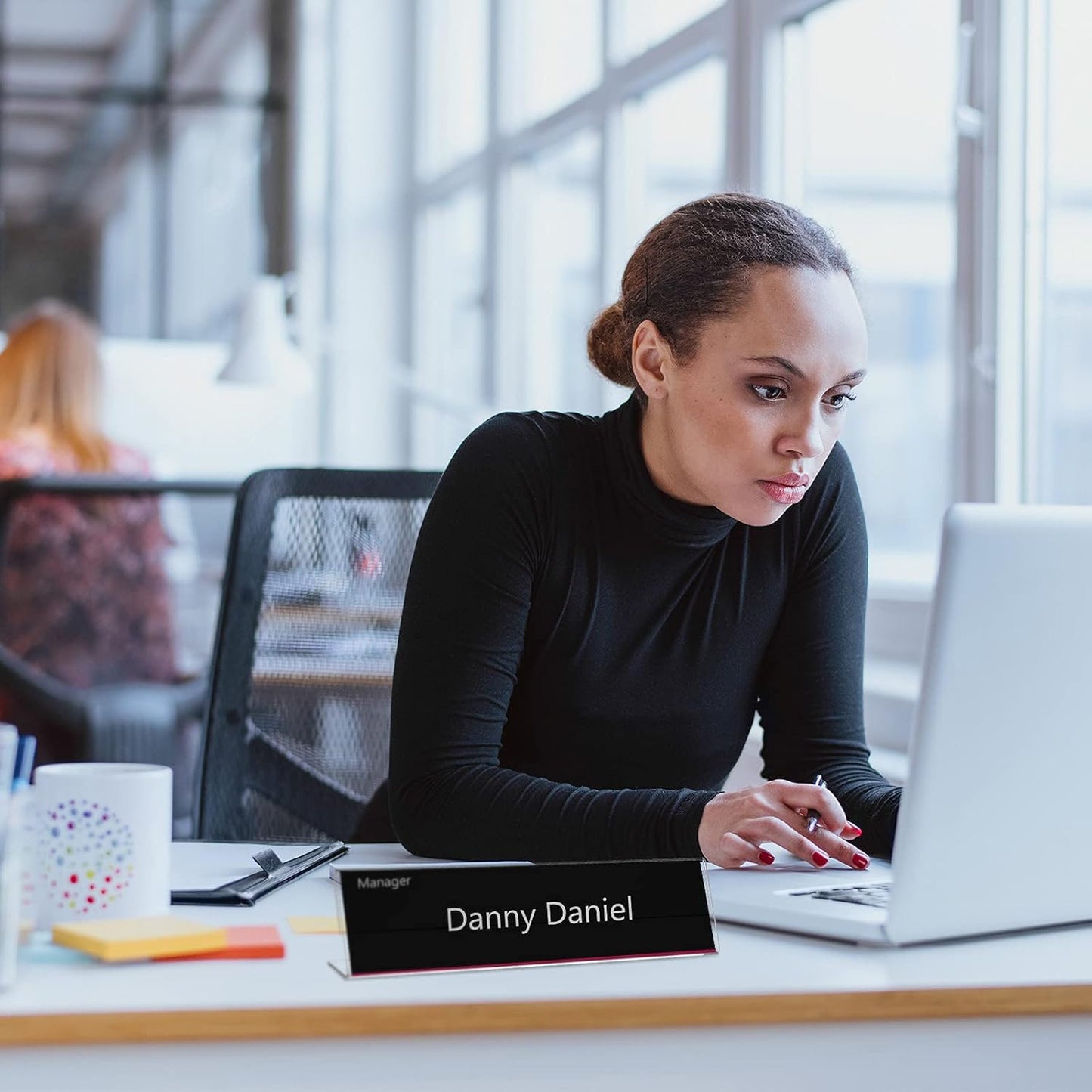 Yalikop 24 Pcs Acrylic Name Plates for Desk 2 x 8 Inches Clear Slant Back Sign Holder Stand License Label Holder for Back to School Classroom Office Conference Business Meeting Table Display