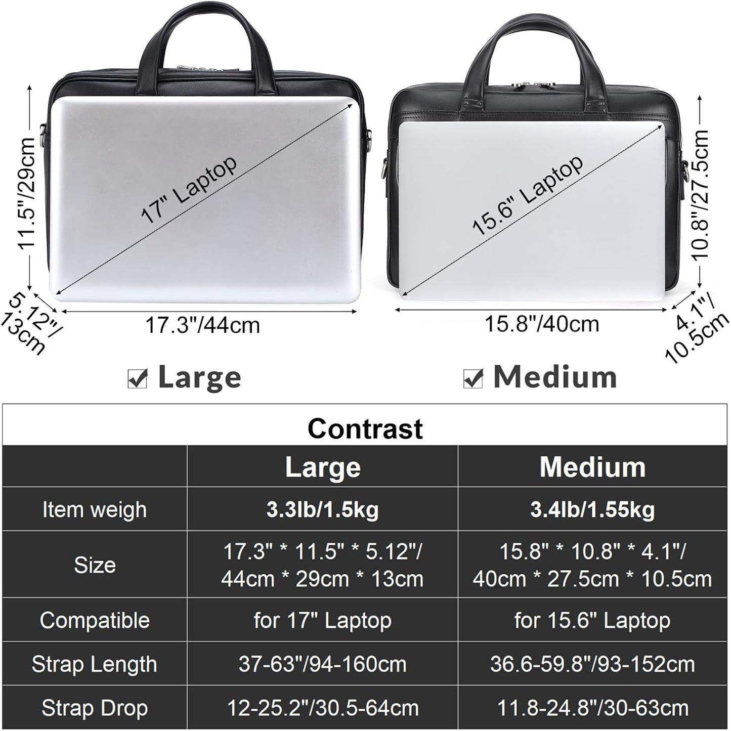 Masa Kawa Leather Briefcase for Men 15.6" - 17" Laptop Computer Case Business Travel Work Messenger Cross Body Shoulder Bag