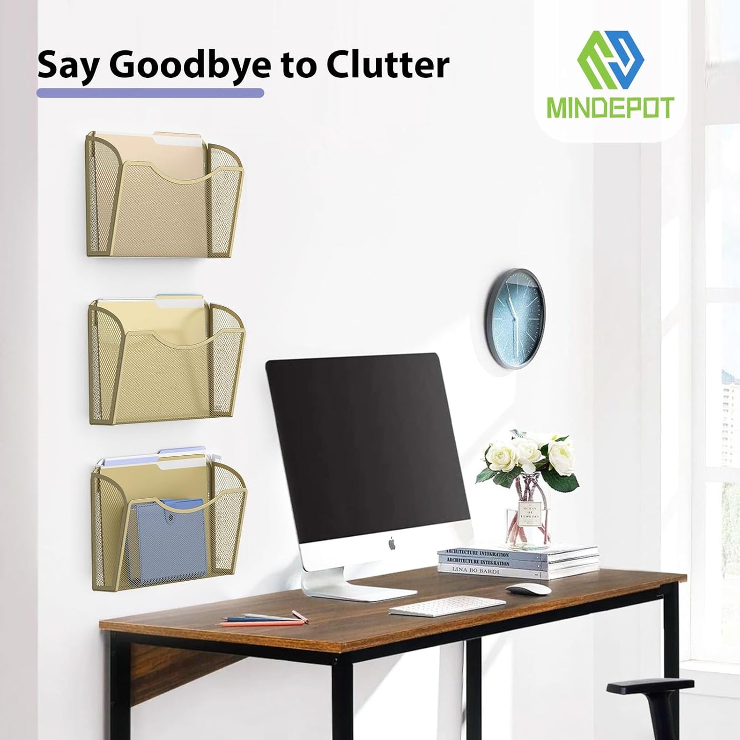 Wall File Organizer,Hanging Wall Mounted File Folder Binder Holder Mail Organizer for Office,Home and School Supplies