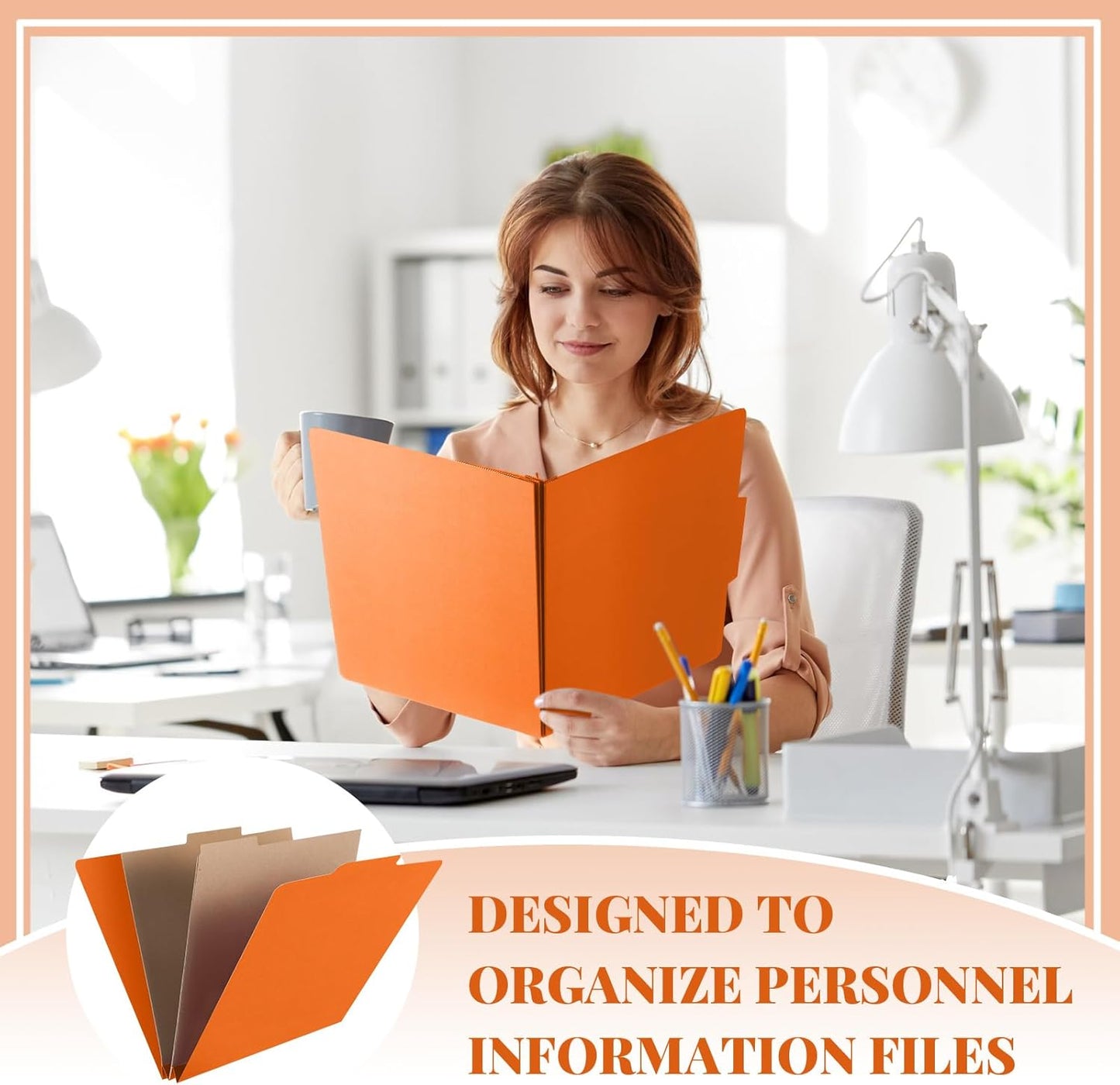 24 Pcs Classification Folders Letter Size, 2 Pocket Dividers Pressboard File Folder with Fasteners, Expanding File Organizer Bulk for Teachers, Clergy, Office, Church, Christmas (Orange)