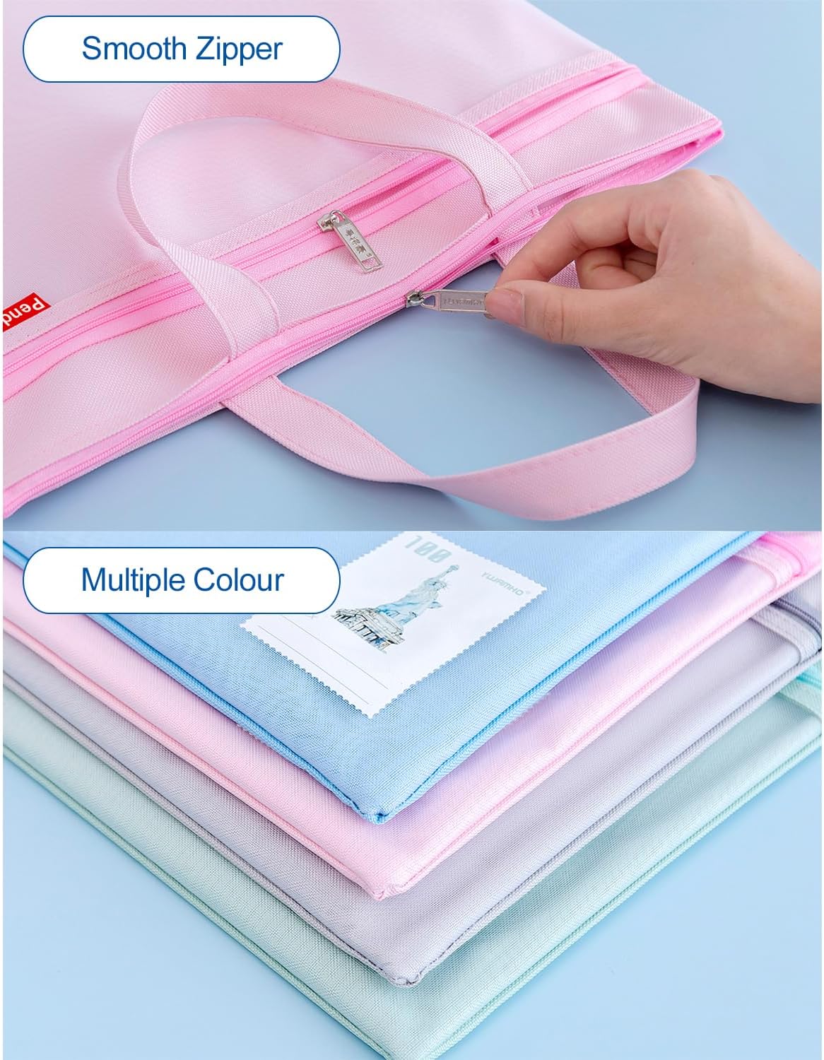 Pendancy Mesh Zipper Pouch 11x13.7 in, Large Double Pocket Waterproof File Bag with Handle, A4 Size Foldable Document Storage for Puzzle Project/Cross Stitch/Travel/Office(Pink)