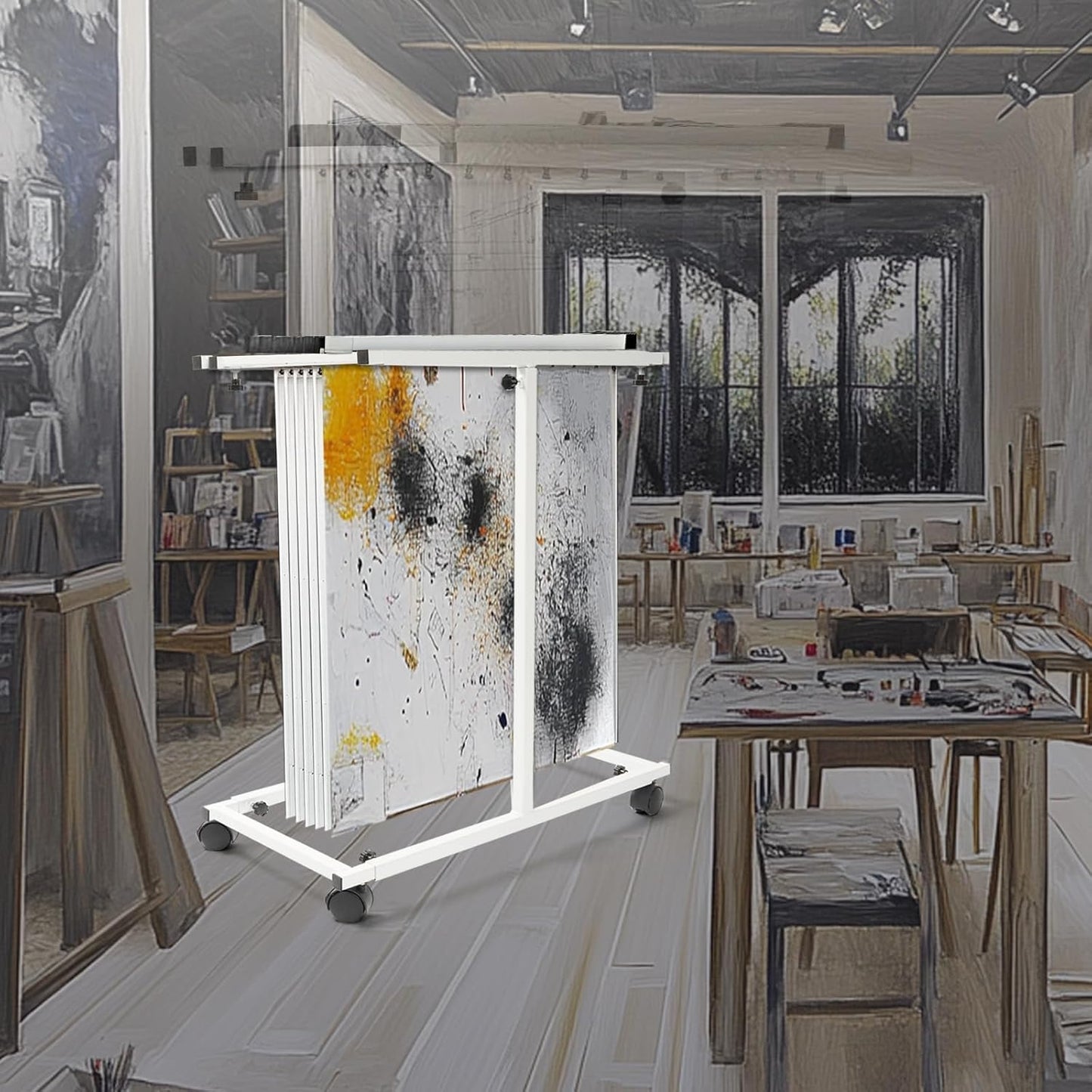 Mobile Blueprint Holder Rack Stand for for 30"/36"/42" Clamps Adjustable Portable Blueprint Storage Organizer File Plans Maps Posters and Drawings Display Rack for Home Office and Workplace