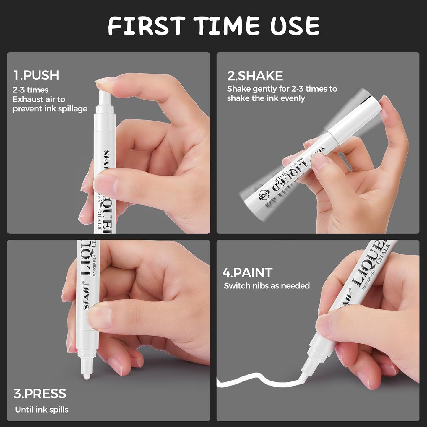 SFAIH White Liquid Chalk Markers - 6 Wet Erase Chalkboard Markers for Signs, Windows, Glass, Chalk Pens with 20 Chalkboard Labels, Reversible Tips - 4.5-6mm Reversible Bullet & Chisel Tips, Non Toxic