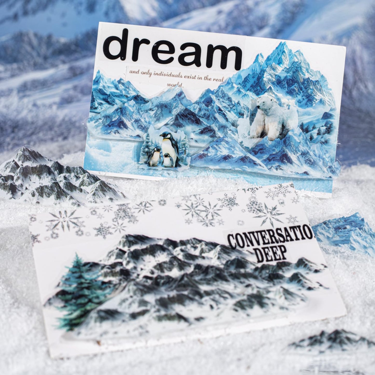 6 Rolls Snow Mountain PET Tape Set, Pre-Cut Scenic Stickers for Scrapbooking, Journaling Supplies, DIY Crafts, with Decorative Clip