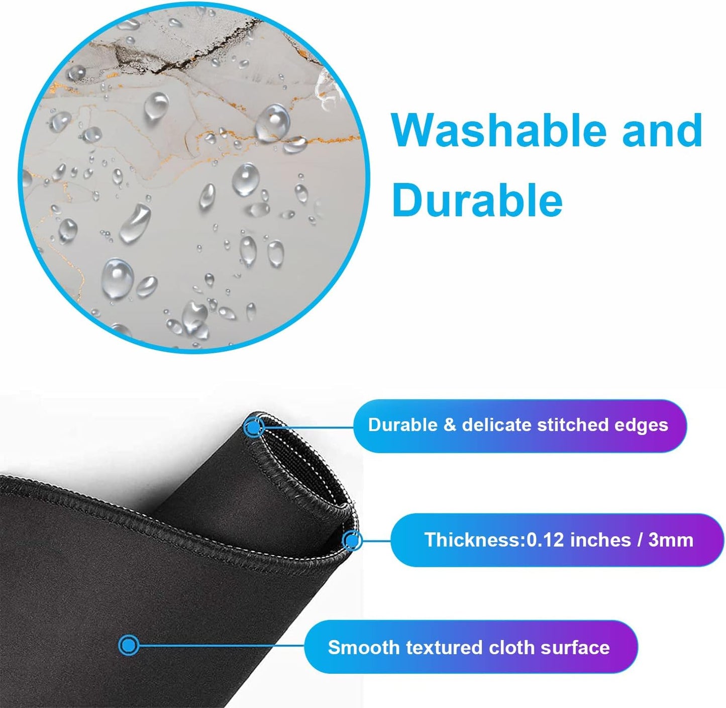 Large Extended Gaming Mouse Pad with Stitched Edges, Non-Slip Waterproof Rubber Base Mouse Pad for Office, Computer, Keyboard, Laptop and Home Desk Pad 35.4 x 15.7 x 0.12 Inch (Marbling)