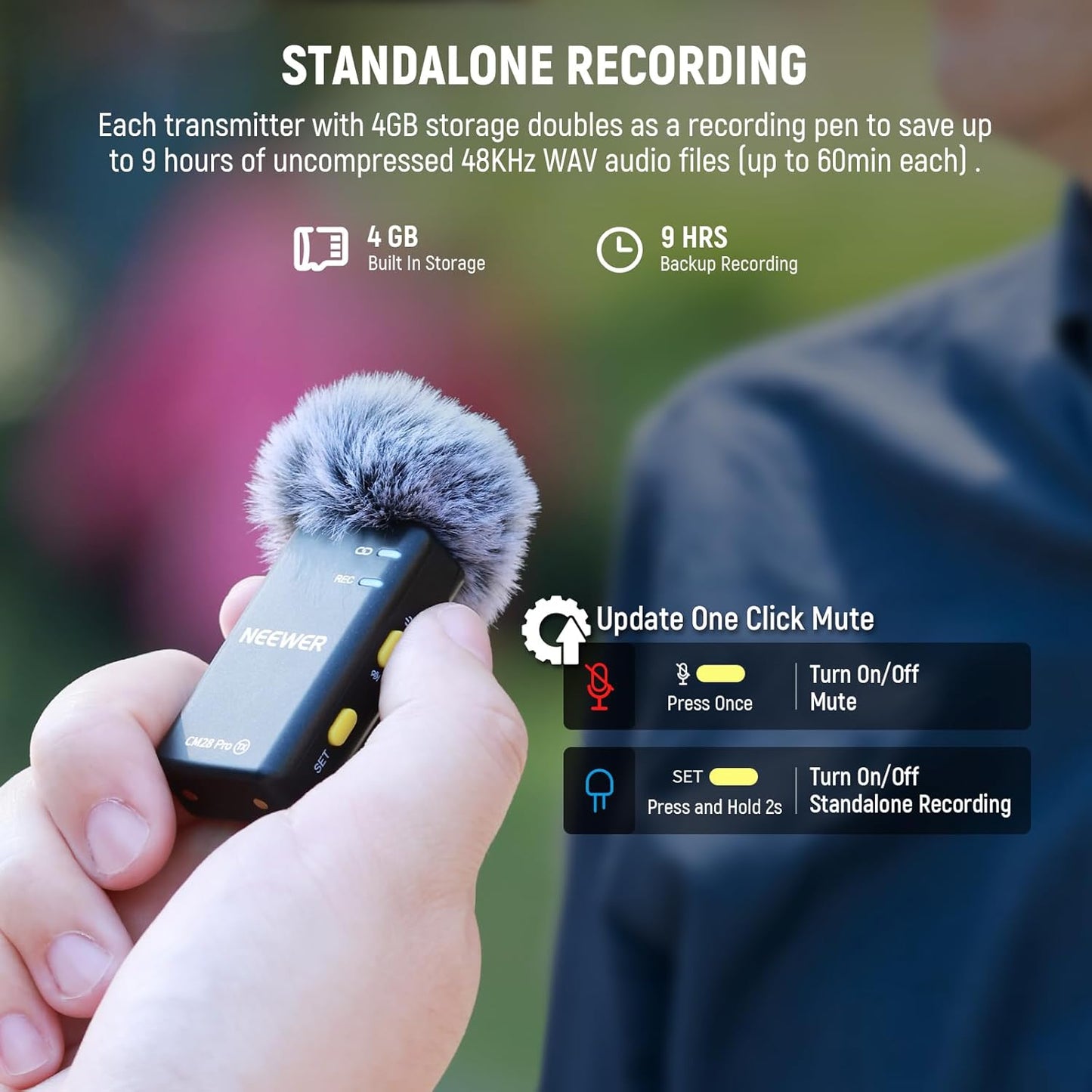 NEEWER CM28 PRO Wireless Lavalier Lapel Microphone System with Charging Case 48KHz 16 Bit Uncompressed Audio Noise Canceling 4GB Storage 9Hrs Recording Compatible with iPhone iPad Android Camera PC