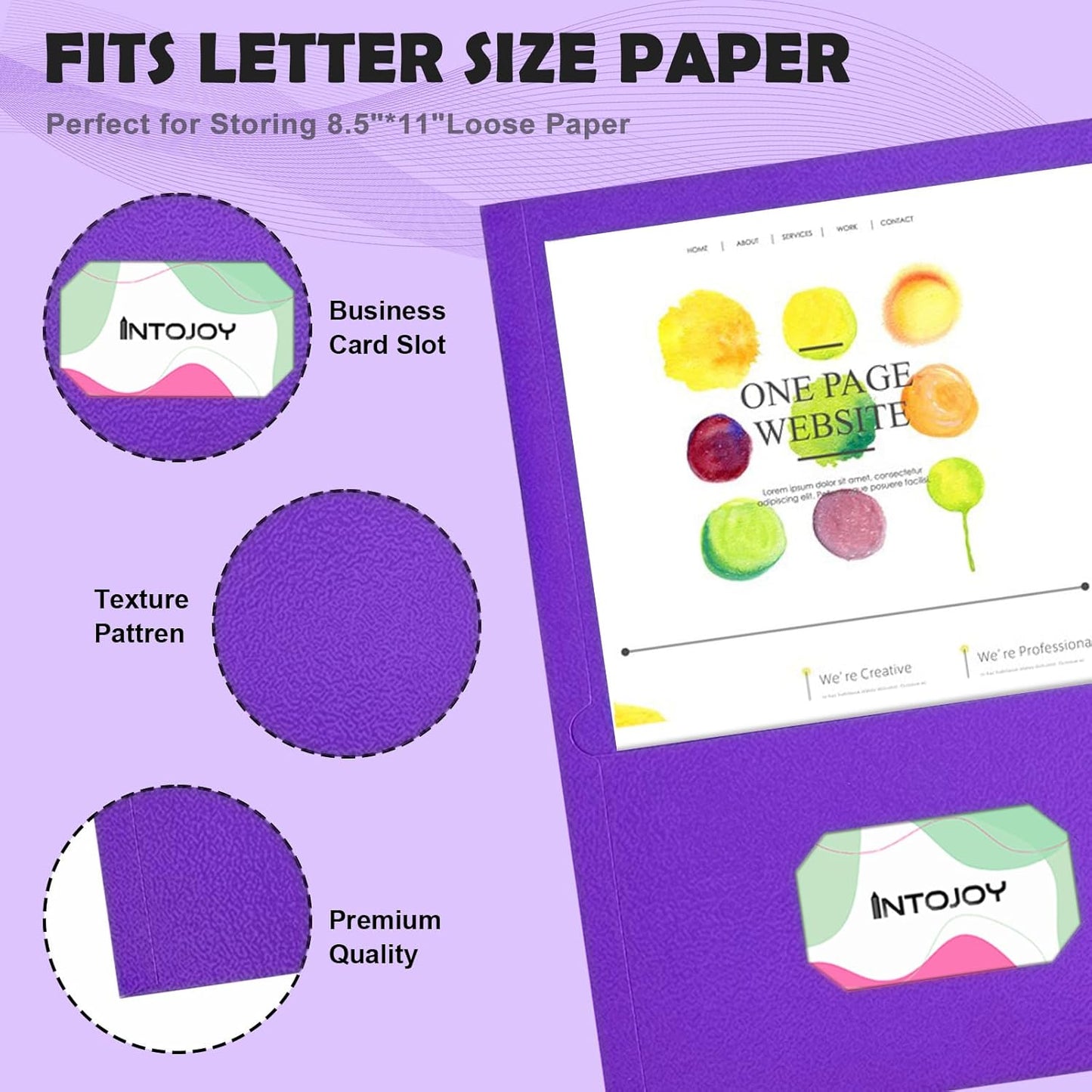 Folders with Pockets,IntoJoy 50 Pack 2 Pocket Folders Fit Letter Size Paper File Folders for School Office Business Home Filing Resume Portfolio (Purple)