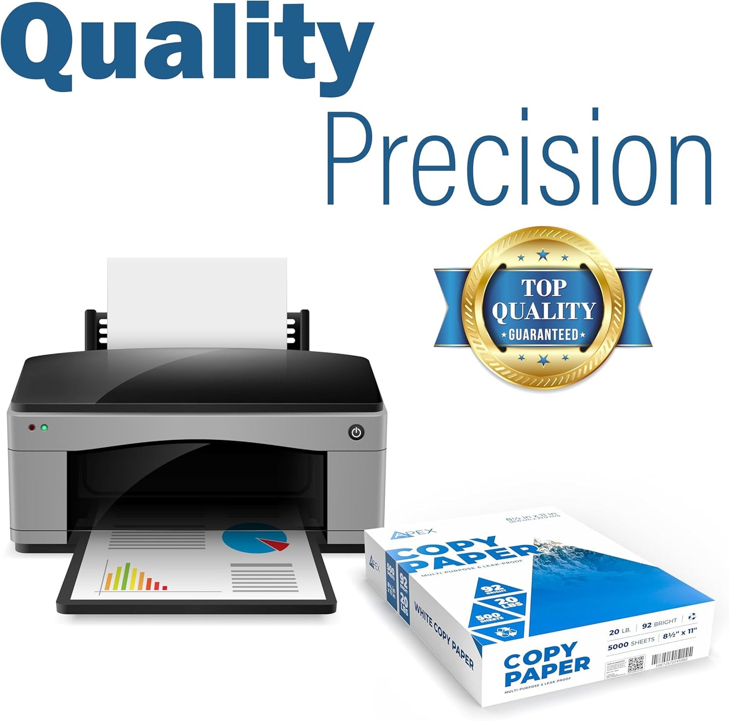 Copy Paper, Printer Paper, 20lb Multipurpose, Printer Paper 8.5 x 11 White, 92 Bright, White Paper, Office Supplies, 500 Sheets Per Ream (10 Reams Case 5000 Sheets)