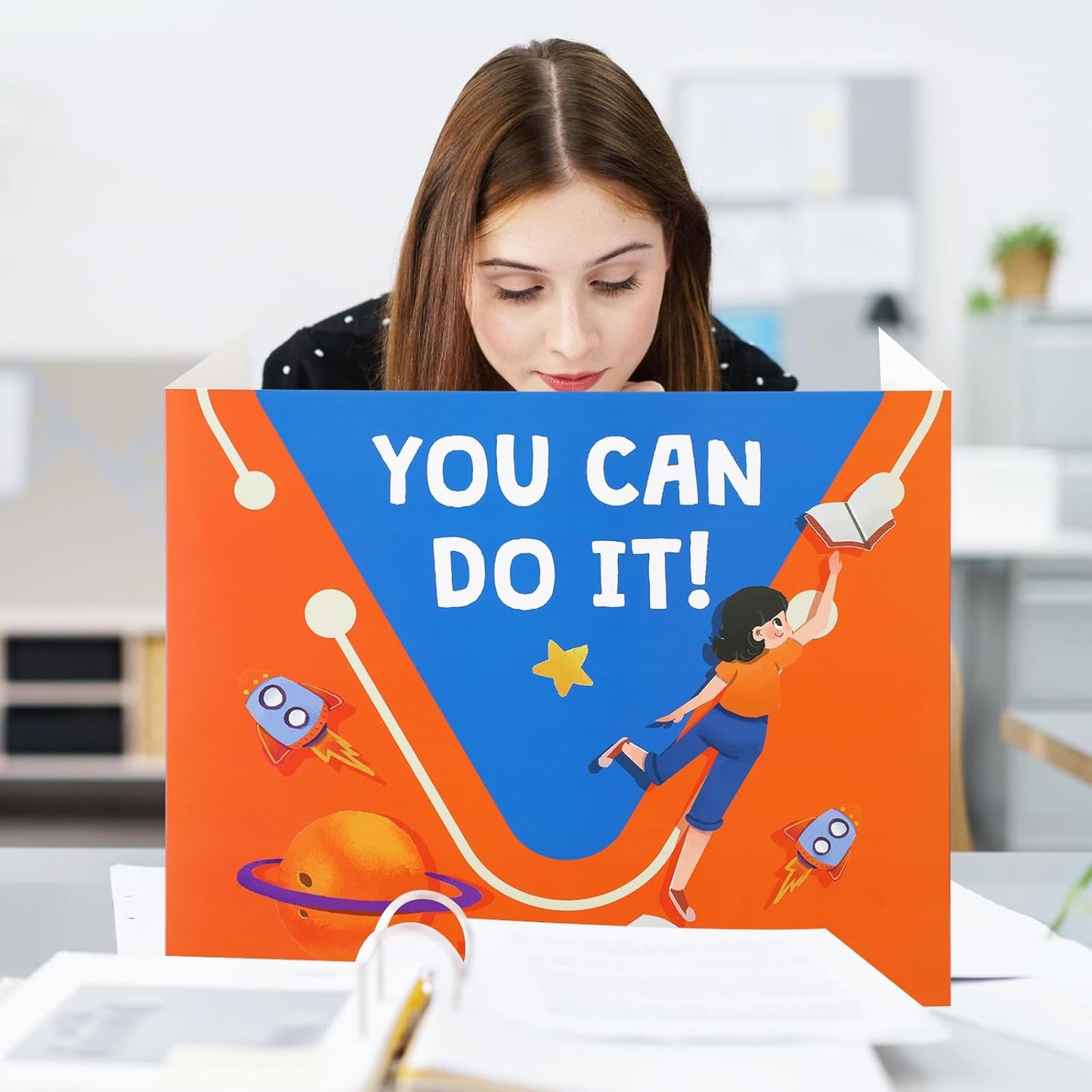 Crtiin 24 Pcs Privacy Folders for Students Desk Dividers Standard School Privacy Cardboard Board Testing Dividers Shield for Classroom Teacher Supplies Keep Eyes from roving(Encourage)