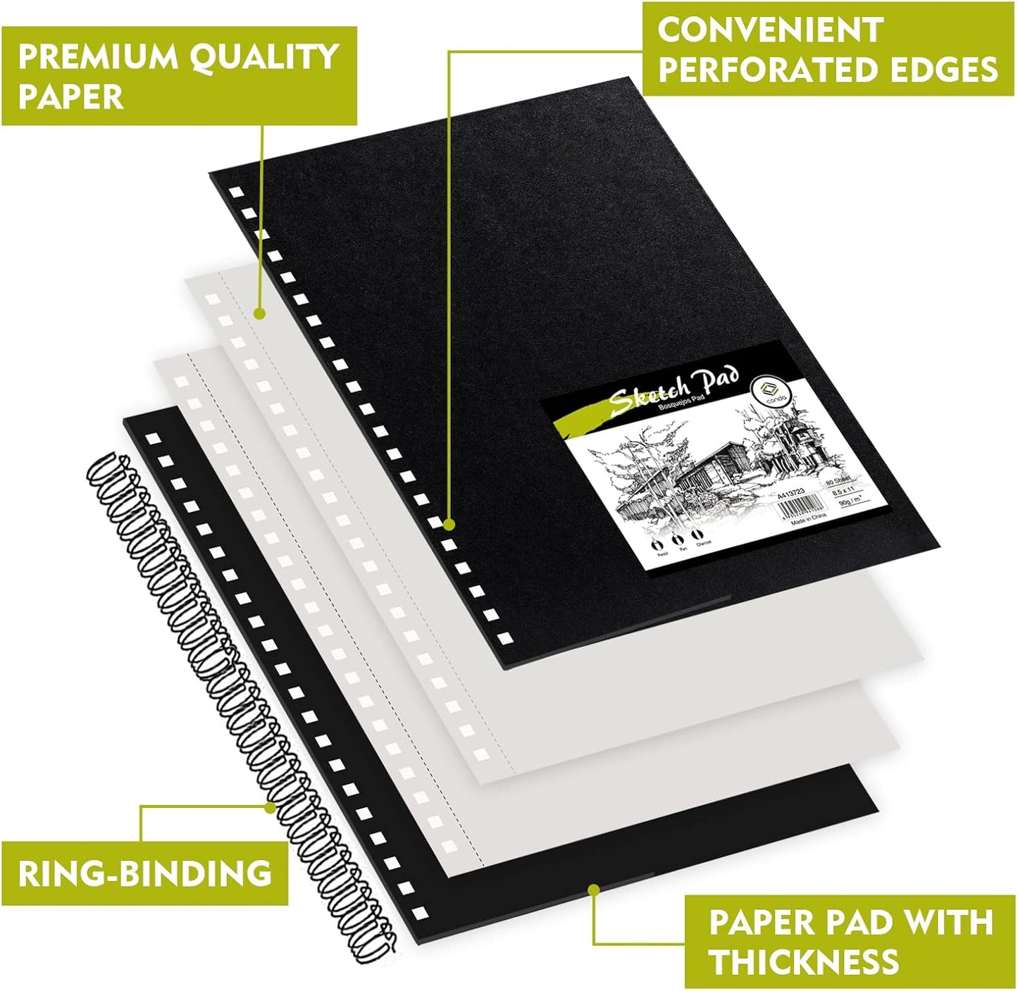 conda 8.5"x11" Hardbound Sketch Book, Double-Sided Hardcover Sketchbook, Spiral Sketch Pad, Durable Acid Free Drawing Art Paper for Adults