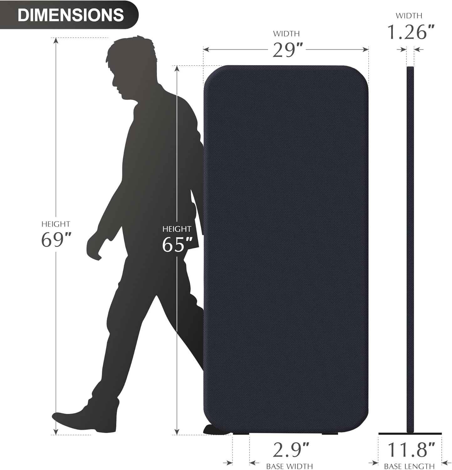 DECOLAB Standing Room Divider, Movable Space Partition Separator for Office, School, Living Space, Workspace, Scratch Resistance, 29"x65", Cobalt