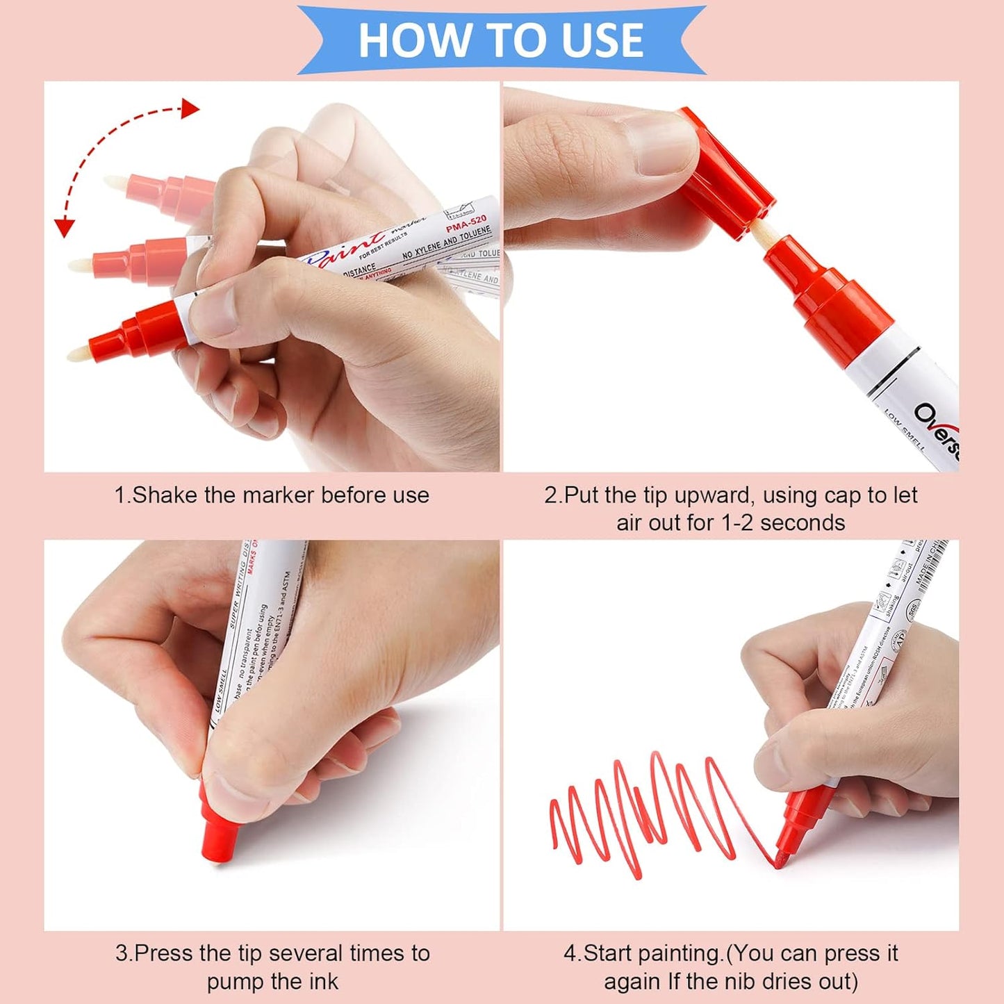 Overseas Paint Pens Paint Markers, 6 Colors Oil Based Permanent Markers, Medium Tip, Quick Dry and Waterproof Assorted Color Marker Pen for Metal, Wood, Plastic, Rock, Canvas, Glass, Rubber