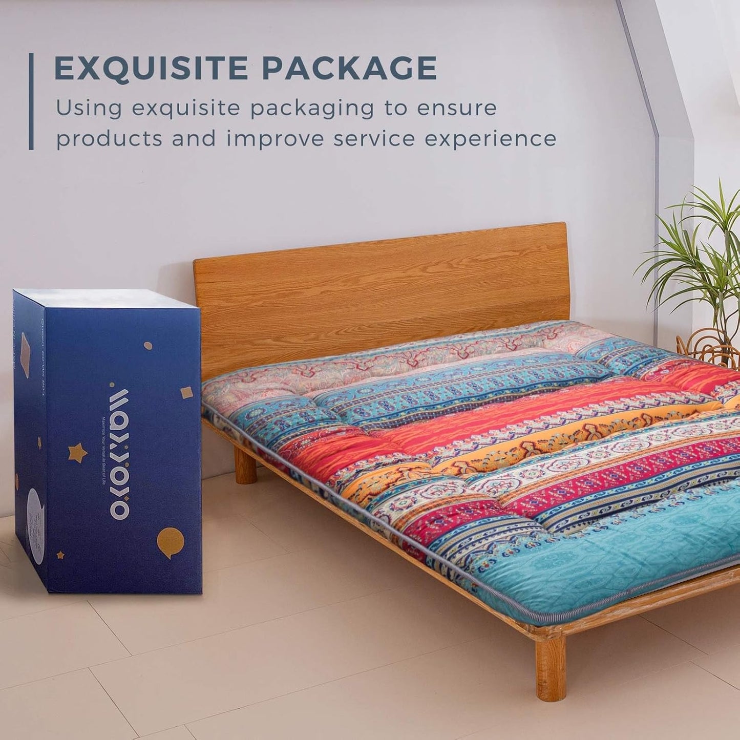 MAXYOYO Bohemian Retro Floor Mattress Vintage Floral Japanese Futon Mattress Roll Up Tatami Floor Mat Foldable Bed Portable Camping Mattress Sleeping Pad Floor Lounger Couch Bed Queen Size