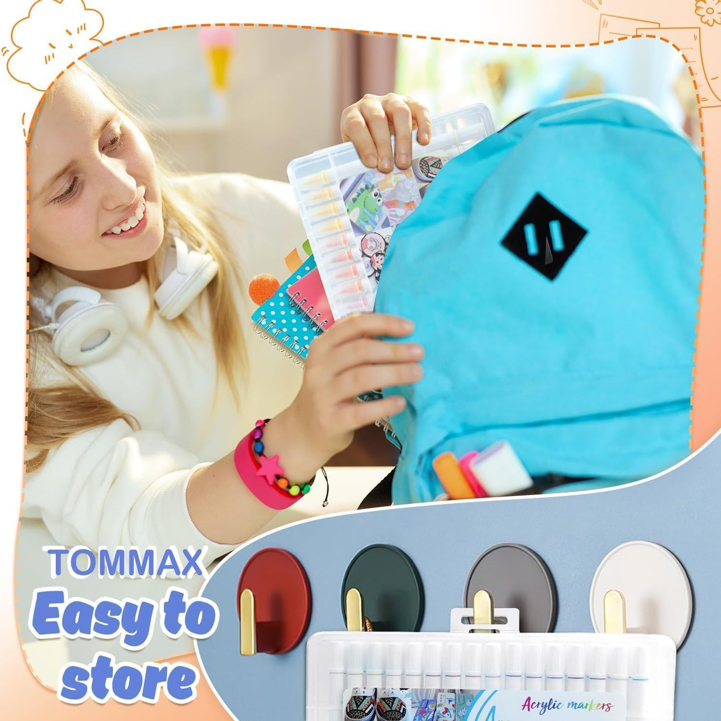 Tommax Acrylic Paint Marker Pens, 36 Colors Dual Tip Acrylic Marker Set for Rock Painting, Canvas, Glass, Fabric, DIY Crafts for Kids and Adults