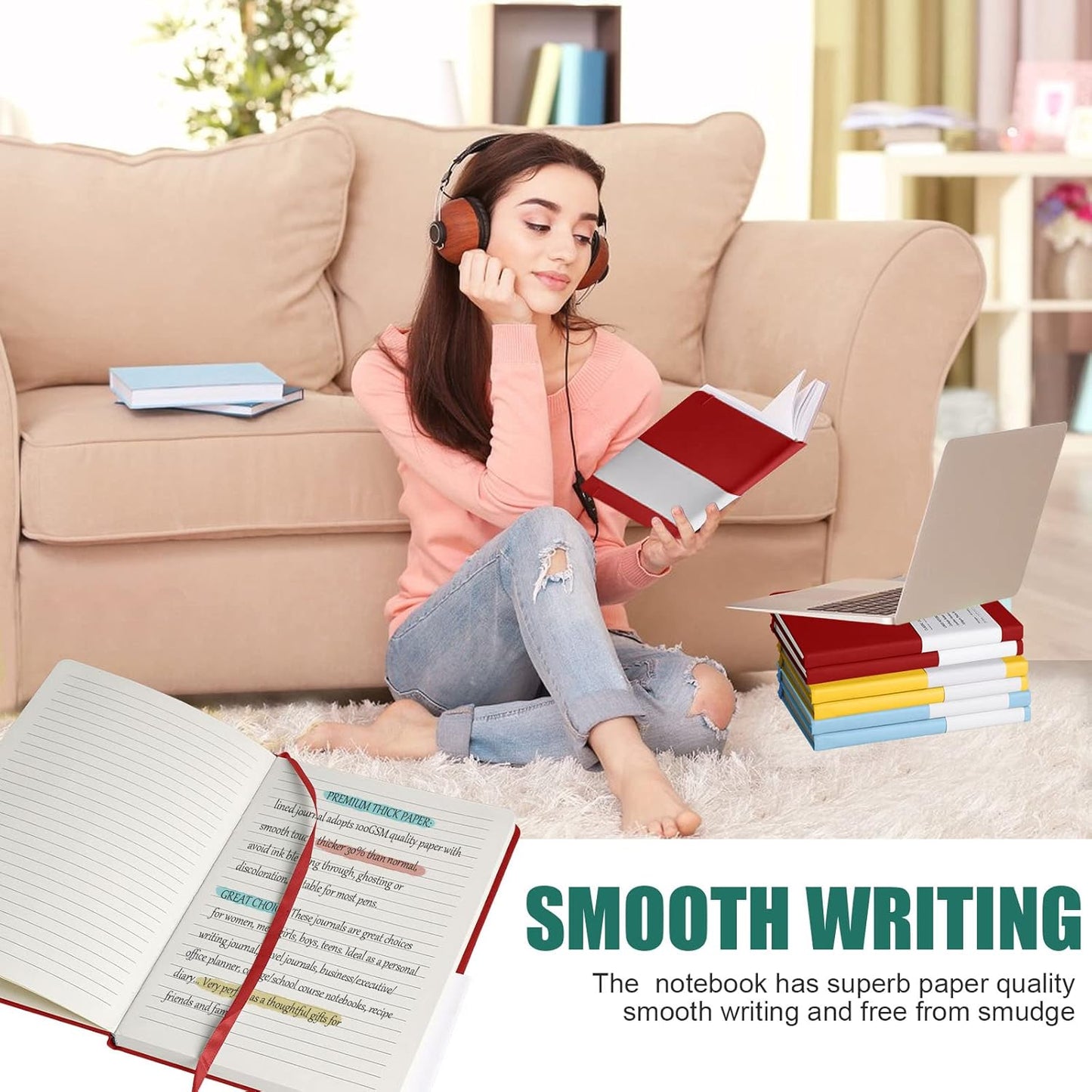 Lined Journal Notebook, 6Pack(red), 160 Pages, Medium 5.7 inches x 8 inches - 100 gsm Thick Paper, Hardcover