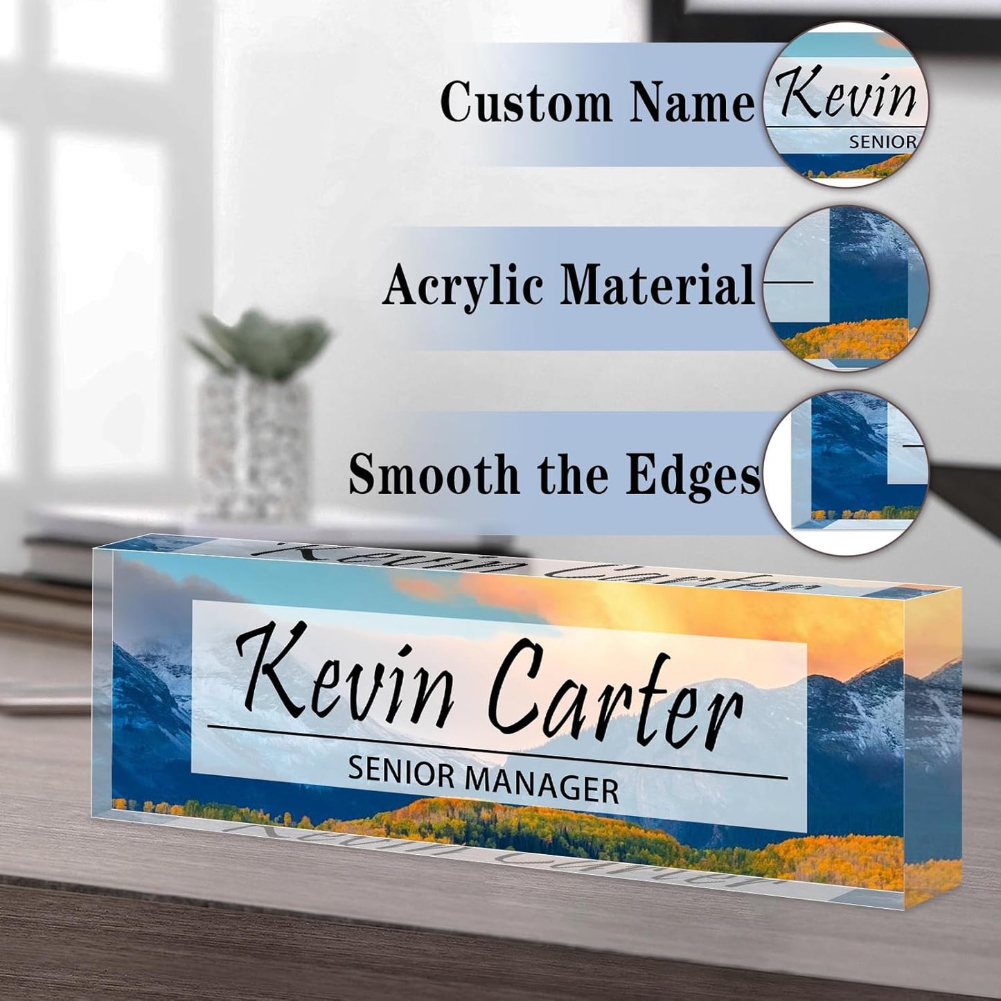 Name Plate for Desk Personalized, Acrylic Desk Decorations, Employee Appreciation Gifts, Custom Office Gifts for Coworkers, Boss, Teacher, Nurse (Landscape 02)