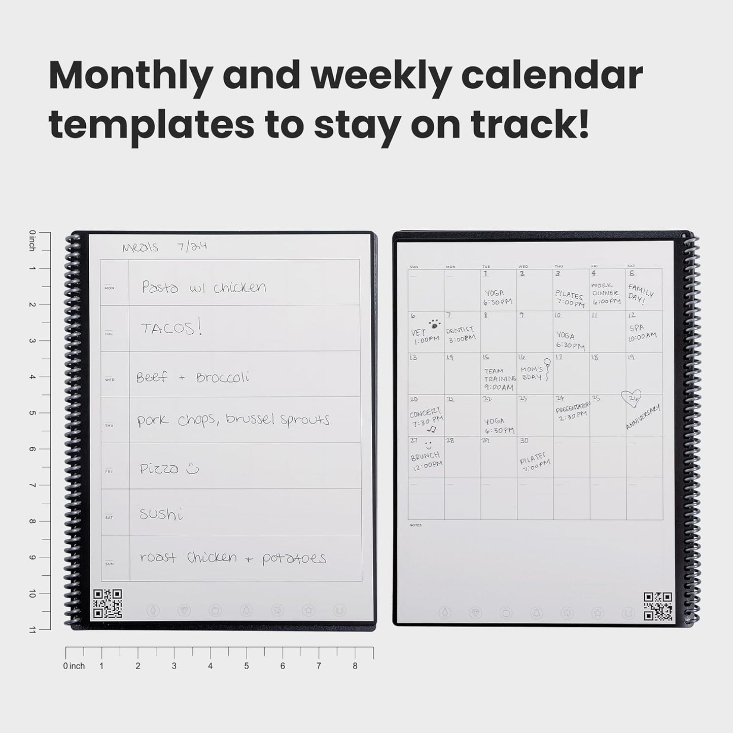 Rocketbook Fusion Reusable Undated Productivity Planner, Letter Size 8.5x11, Gray - Goals, Monthly and Weekly Calendar, Daily To-do List, Lined and Dotted Notes Pages