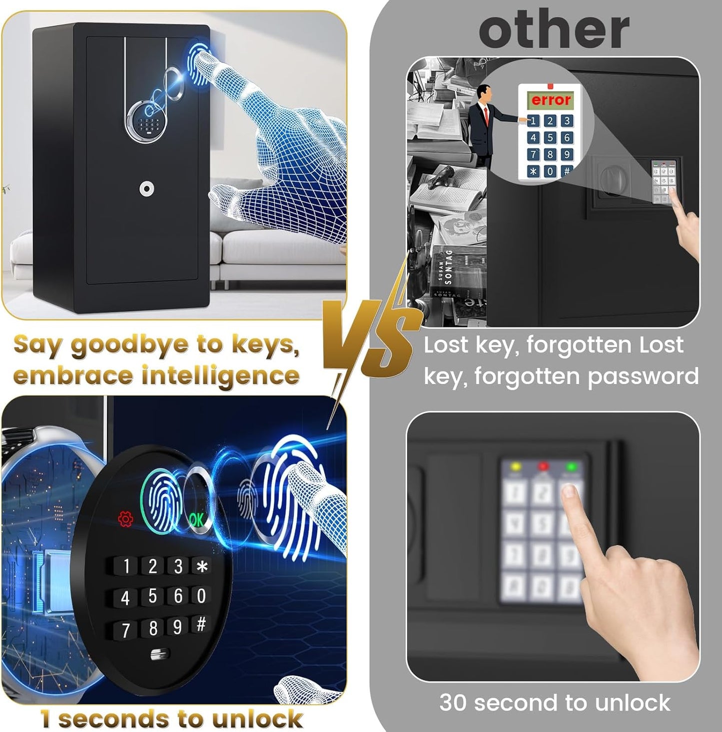 6.0 Cuft Biometric Safe Box with Fireproof Waterproof Bag, Fireproof Safe Large Document Storage Anti-Theft Dual Alerts, Mute Mode, Digital Security for Business