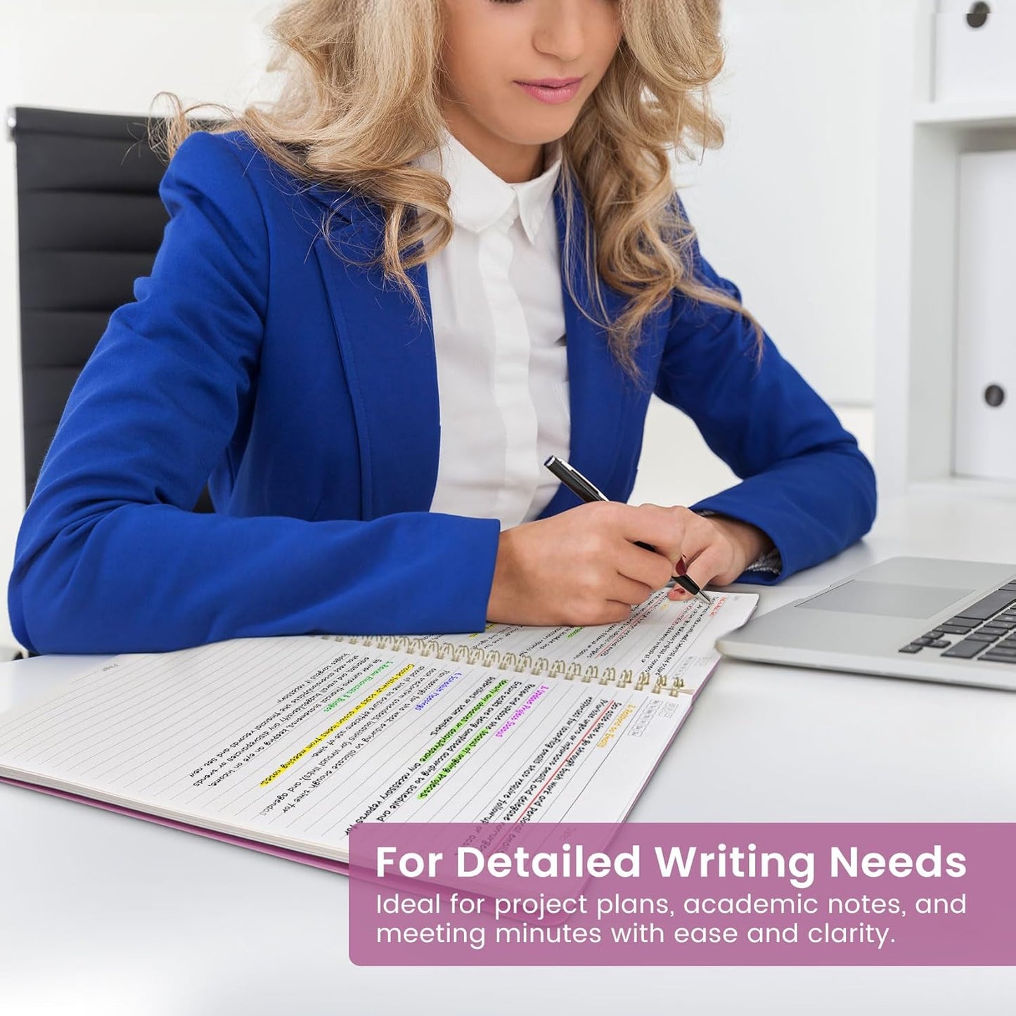 Taja Spiral Lined Notebook, 8.5"x11" Notebooks for Work, Large A4 Journal for Women & Men, College Ruled Journaling Notebook for Writing, Plastic Cover Spiral Journal, Purple