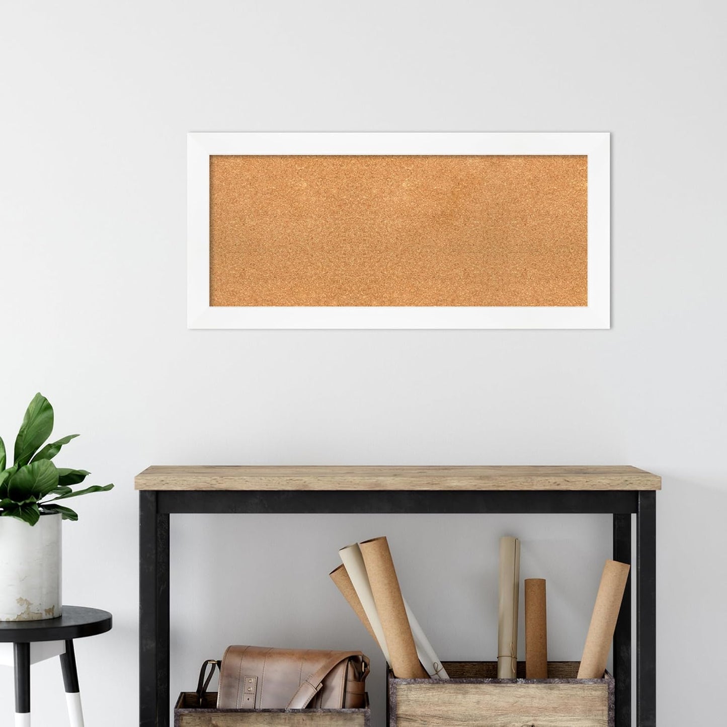 Amanti Art Natural Cork Board for Wall, 17x37 Vision Board with White Frame, Medium Corkboard Office Decor for Home Organization, Modern Corkboard Pinboard to Display Items for Home Organization in