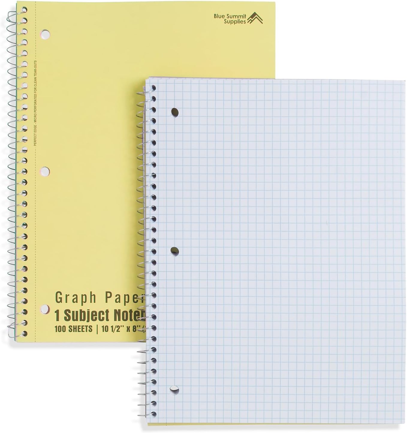 Blue Summit Pastel Graph Paper Spiral Notebook, Cute Spiral Graph 8x10.5, Square Grid Notebook for Math, College, Work, School, and Lab, Graphing Paper, 70 sheets, 12 Pack