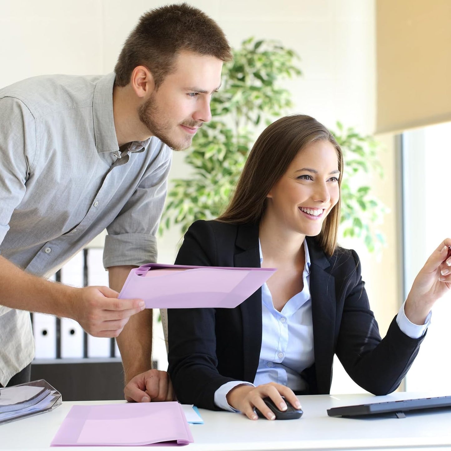 Patelai 48 Pcs Plastic Folders with 2 Pockets and 3 Prongs Home Folders with Card Slot Letter Size Heavy Duty Report Covers for Back to School(Purple,Classic)