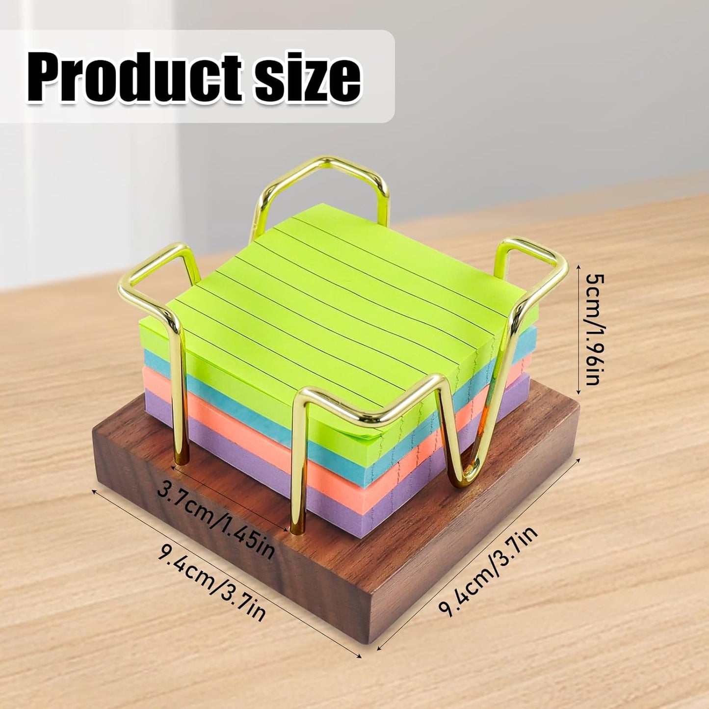 Buqoo Sticky Note Holder, Walnu Wood and Gold Metal Wire Self Stick Note Pad Holder Dispenser for School Home Office Desk Accessories Supplies