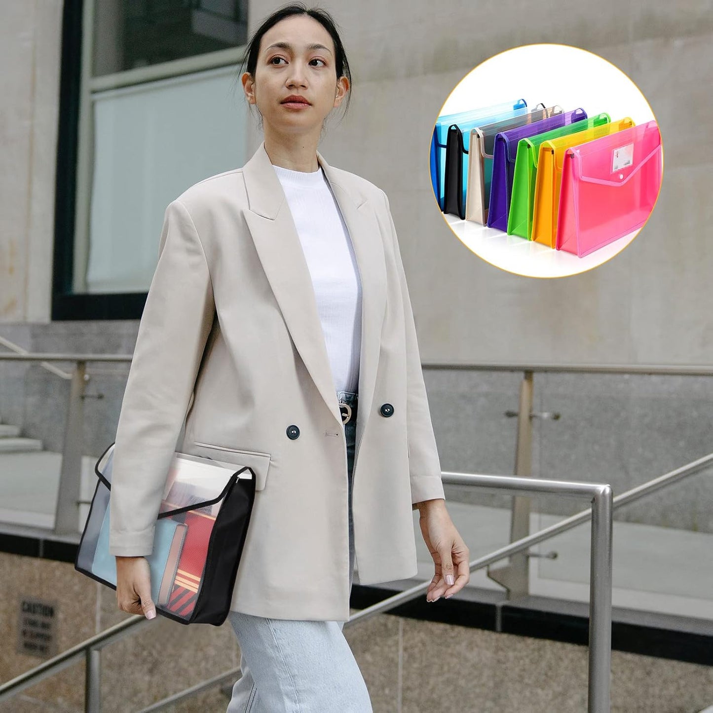 B4 Plastic Expanding File Folders Wallet for School Classroom Envelope File Folder Document Organizer Colorful Receipt Organizer with Snap Closure for Office(Bright Color,27 Pack)