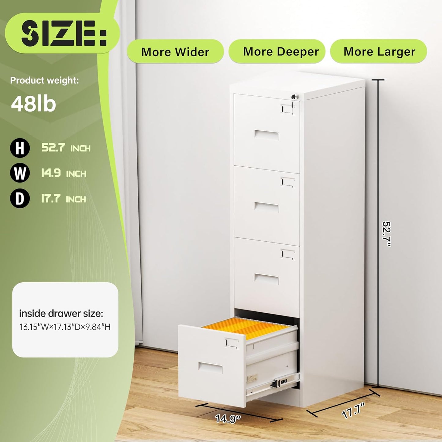 Crownland Lateral File Cabinet with 4 Drawers, 15" W Metal Lockable Office File Cabinets for Home Office- Stores Letter/Legal/A4/F4 Files(White)