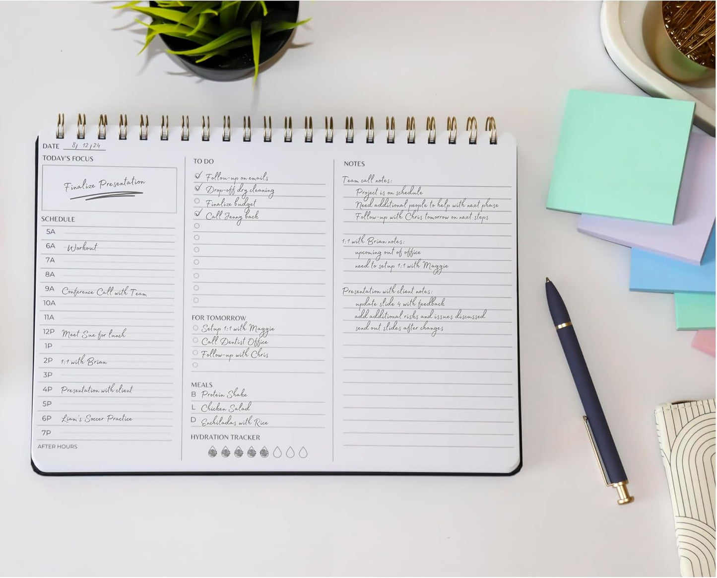 | Durable & Sleek | Undated Daily and Weekly Planner | 8.25" x 11.75" | To Do List Notebook for Work | Simple Design | Multiple Layouts | Planner and Notebook in One (Rust, Daily Planner - Landscape)